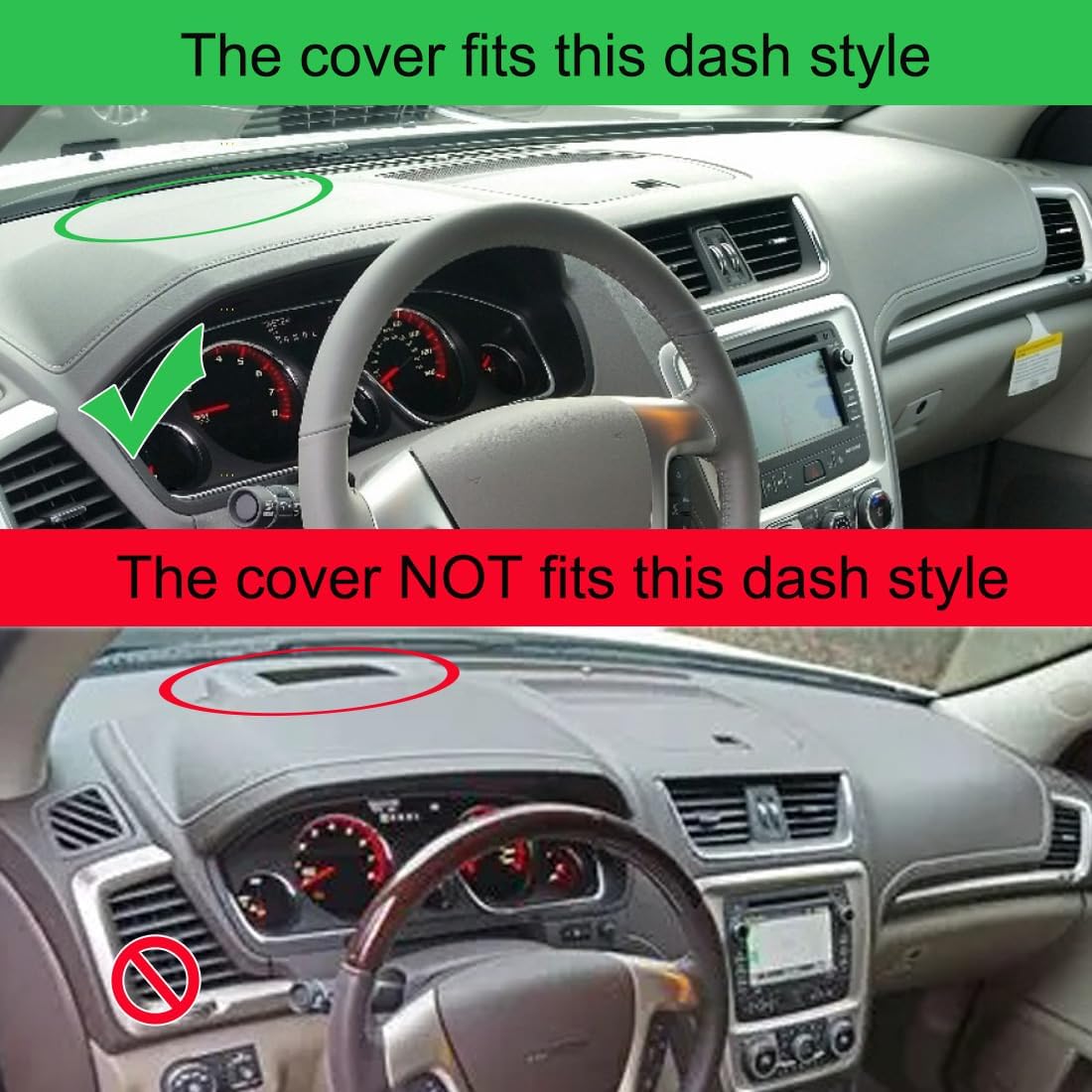 Dash Cover Mat Custom Fit for GMC Acadia without Head Up Display Dashboard Pad Cap Carpet Protector K353A (Black)