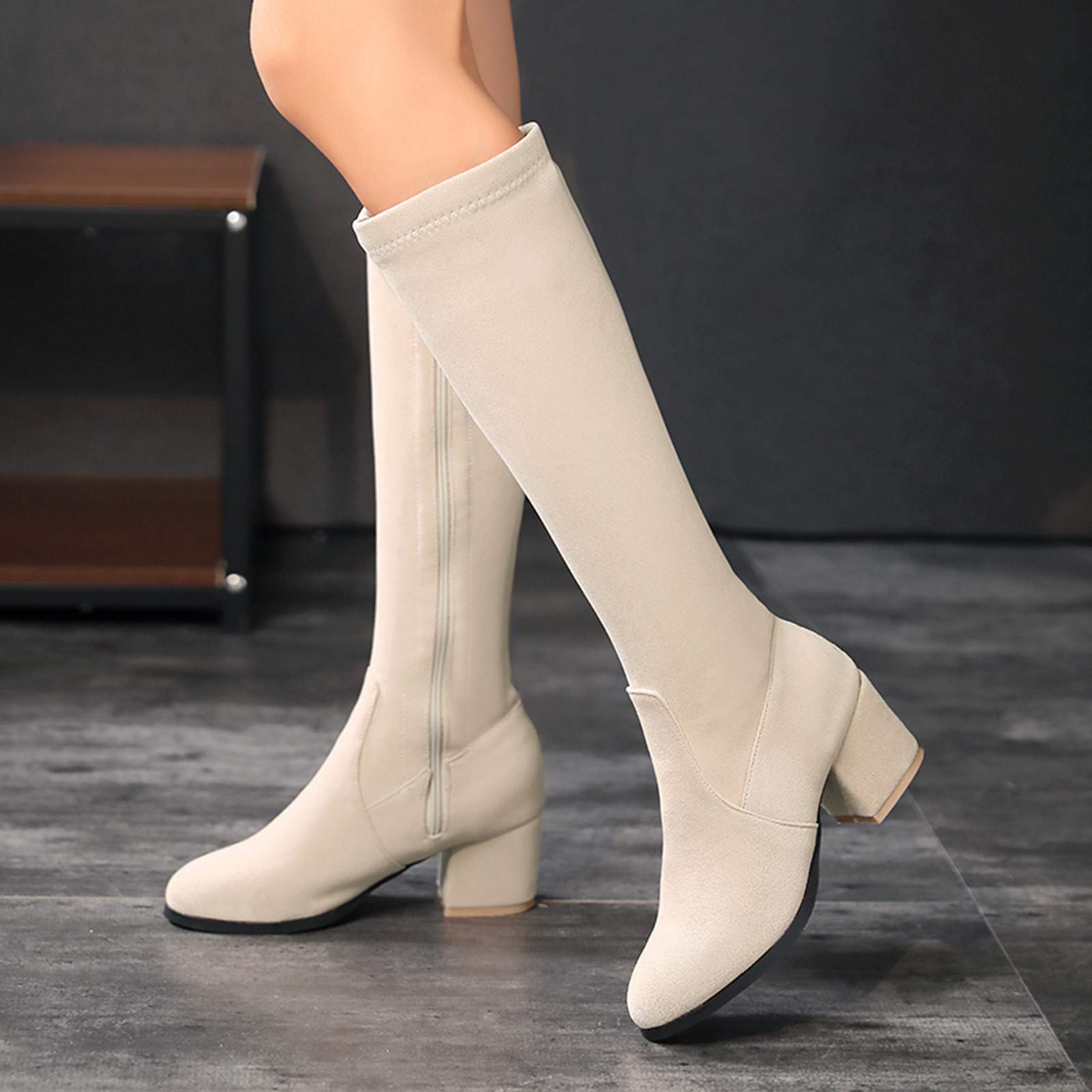 Stivali da equitazione da donna in pelle scamosciata, con tacco a blocco, stivali occidentali, stivali da donna sopra il ginocchio, stivali alti per autunno e inverno