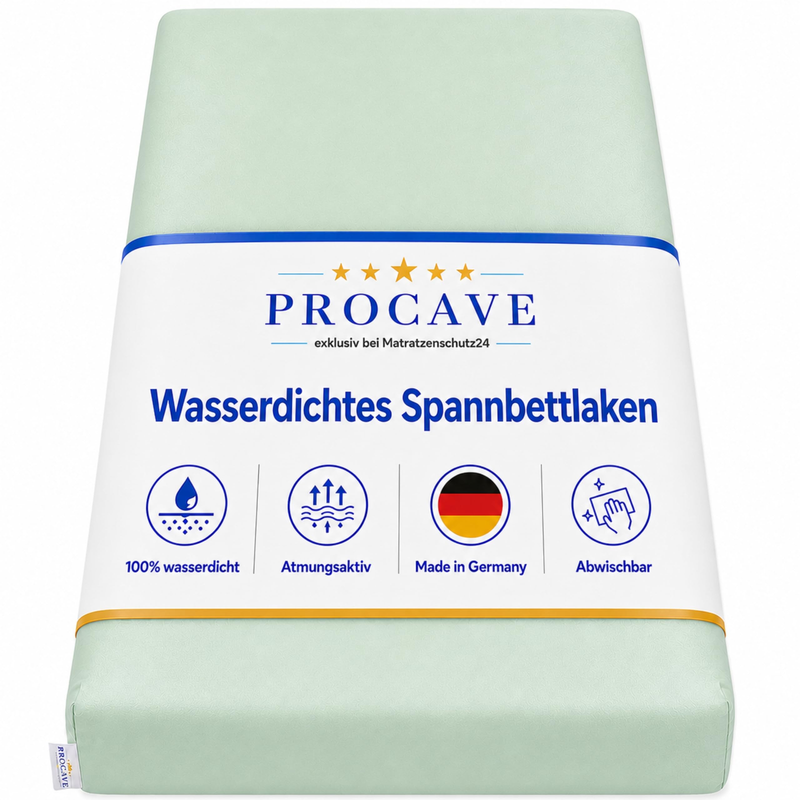 PROCAVE Sábana Bajera Impermeable en Verde, Transpirable y Lavable, Protector de colchón fácil de Limpiar, Fabricado en Alemania, 60 x 210 cm