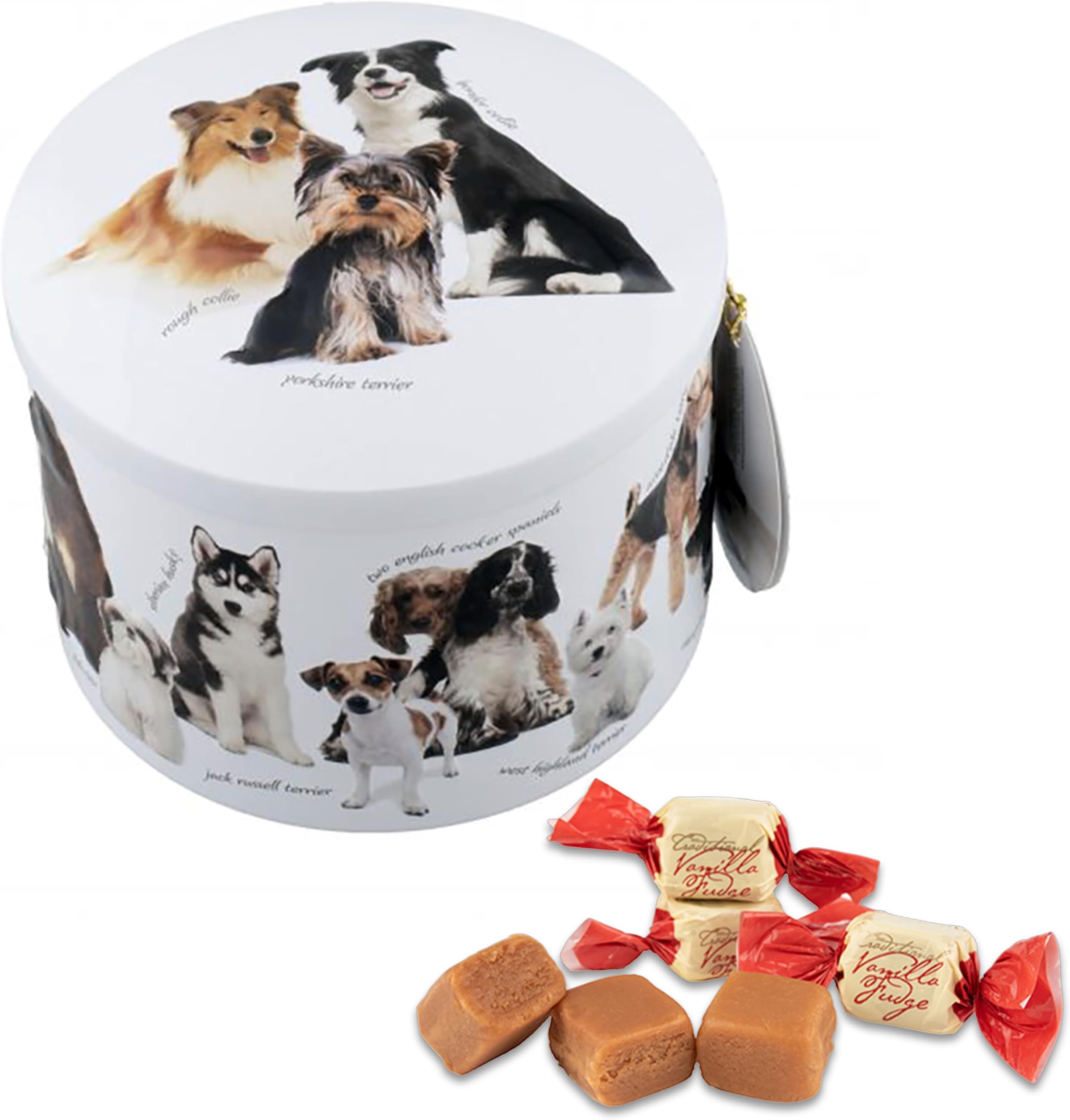 Handmade Fudge, Dogs Vanilla Fudge 7 Ounce Round Tin