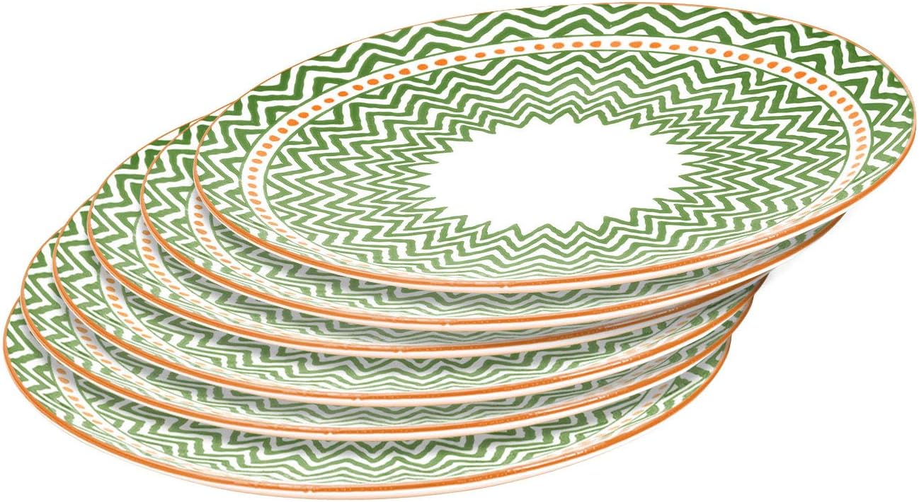 Everyday Plates for Serving Food - Salad Sushi Snacks, 6-Piece, Porcelain, 10.3 Inch - Green