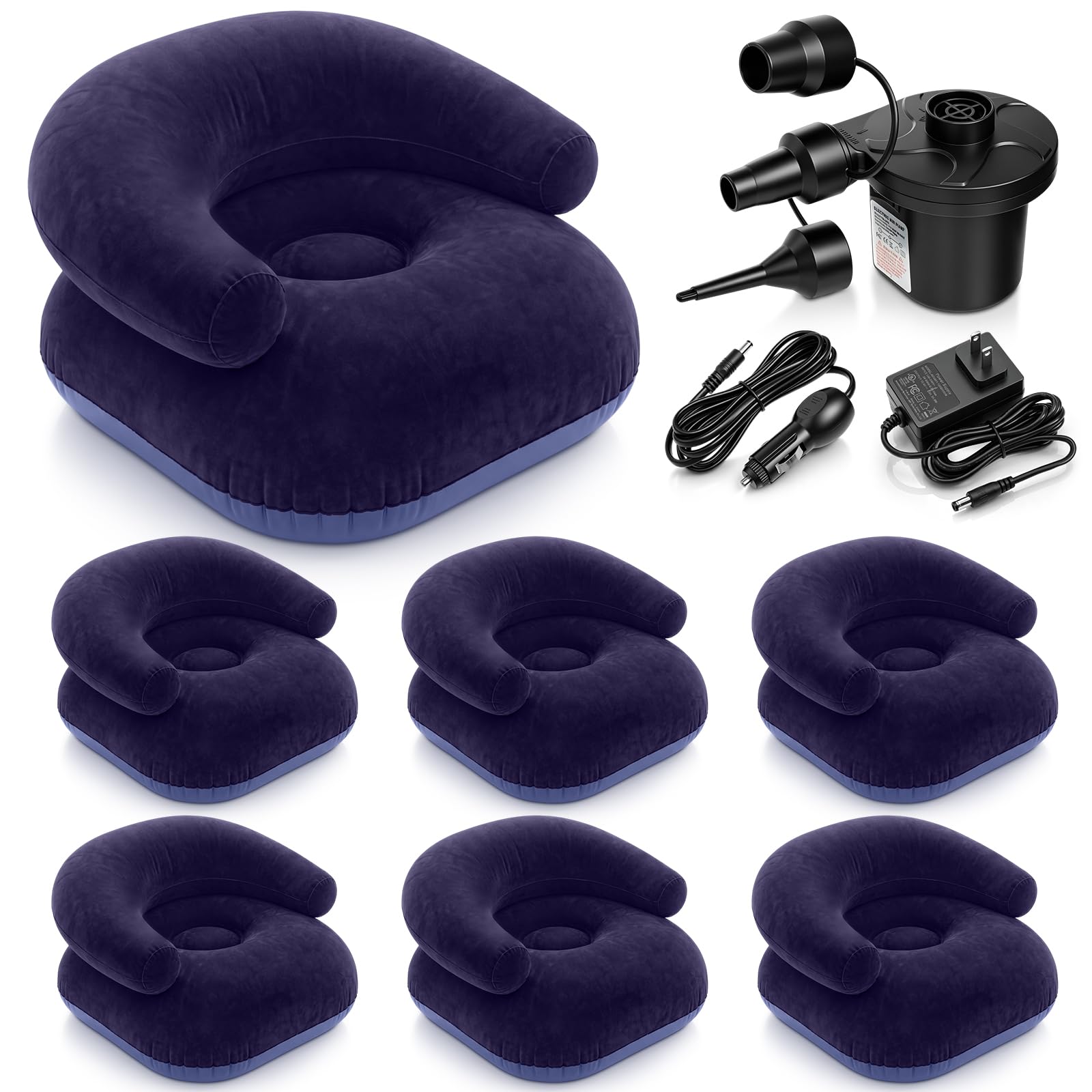 Photo 1 of ZeahVeyora 6-Pc Inflatable Bean Bag Chair Set with Electric Pump (Dark Blue)