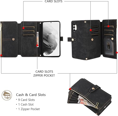 Miniatura 2 de UEEBAI Funda para Samsung Galaxy A13A04s, 9 ranuras para tarjetas, billetera de cuero retro para A13 5G4G con correa de mano, ranuras para tarjetas,