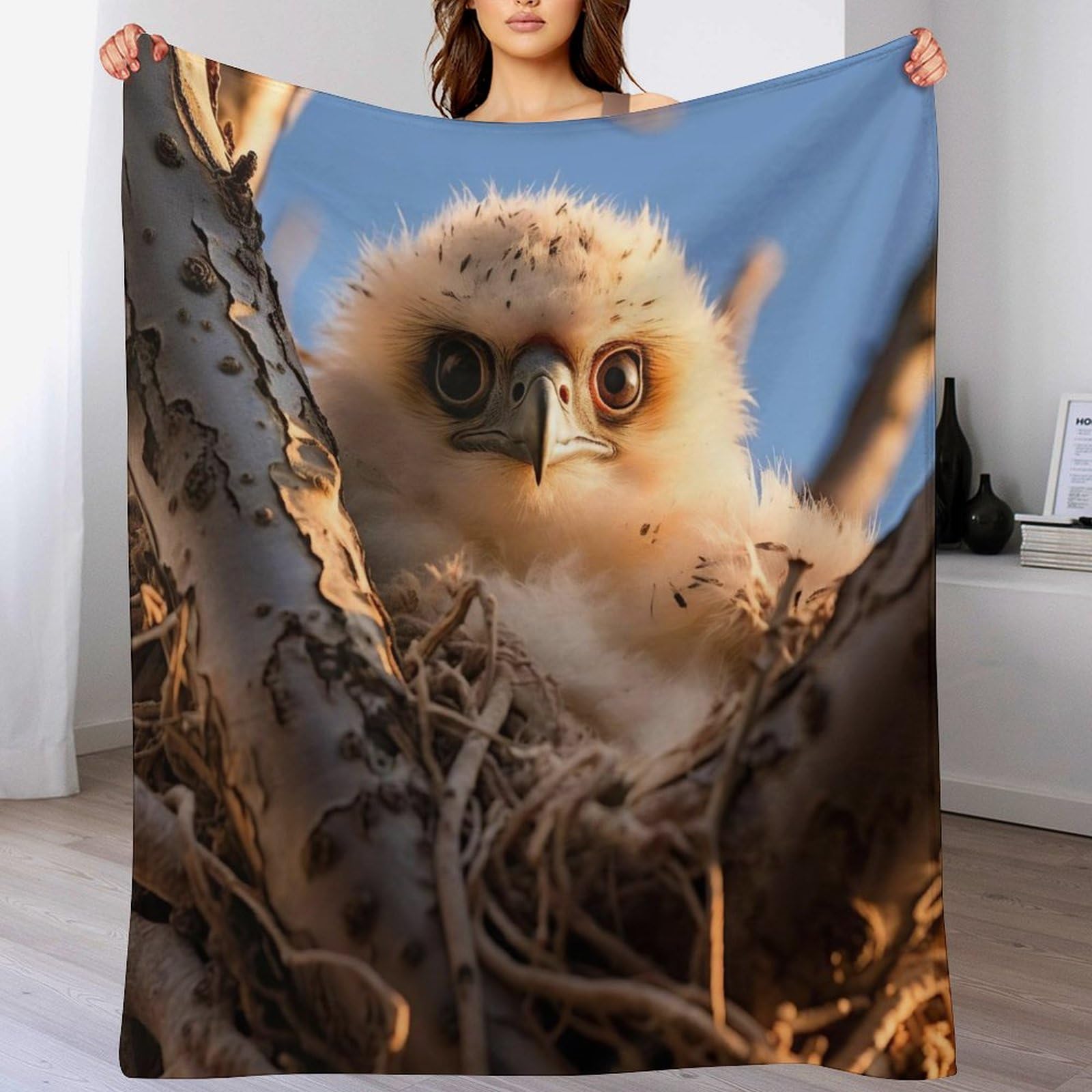 Couverture polaire oiseau chaude en flannel isolante et cocon thermique