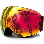 Juli OTG Ski Goggles,Frameless Over Glasses Skiing Snow Goggles for Men Women & Youth - 100% UV Protection Dual Lens (Black Frame+VLT 25.4% Brown Len with REVO Red)