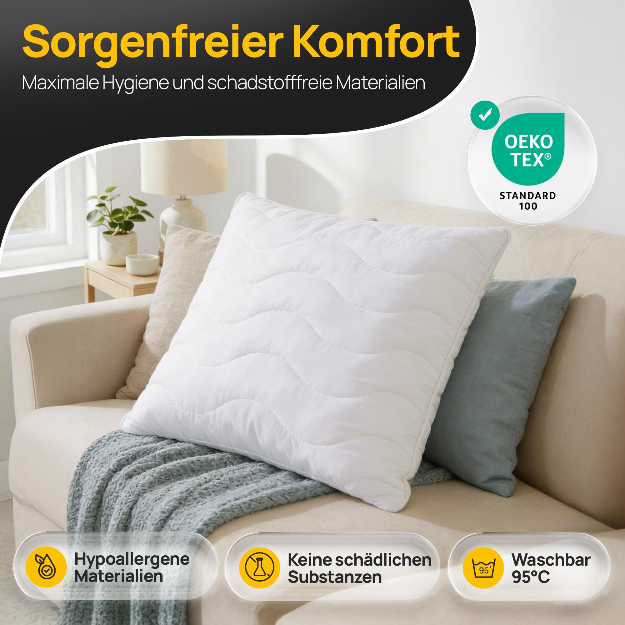 LILENO HOME Poduszka 50 x 50 cm [zestaw 2 sztuk] jako poduszka dekoracyjna z zamkiem błyskawicznym do regulacji, nadaje się do prania w temperaturze do 95°C, sofa i poduszka dekoracyjna na kanapę