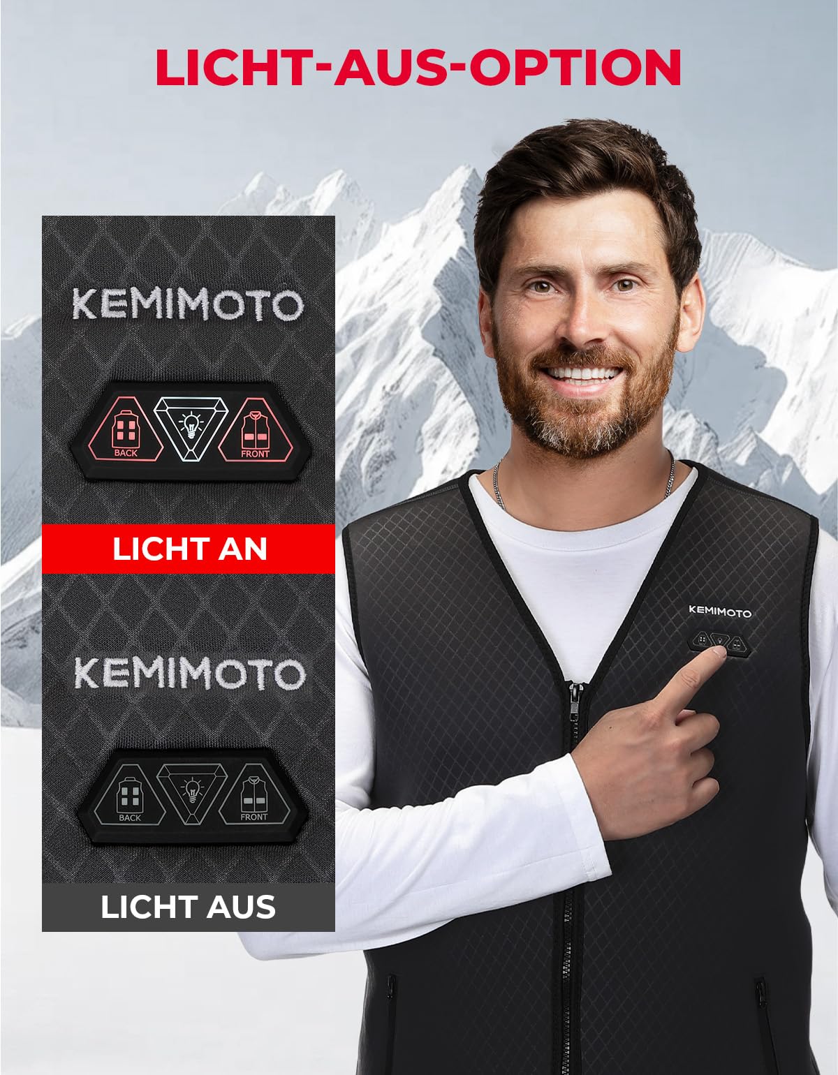 KEMIMOTO Beheizbare Weste Herren, Beheizte Weste mit 6 Heizzonen, 3 Einstellbare Wärmestufe, USB Eletriksche Heizweste für Skifahren, Angeln, Motorrad, Camping, Outdoor Ativitäten
