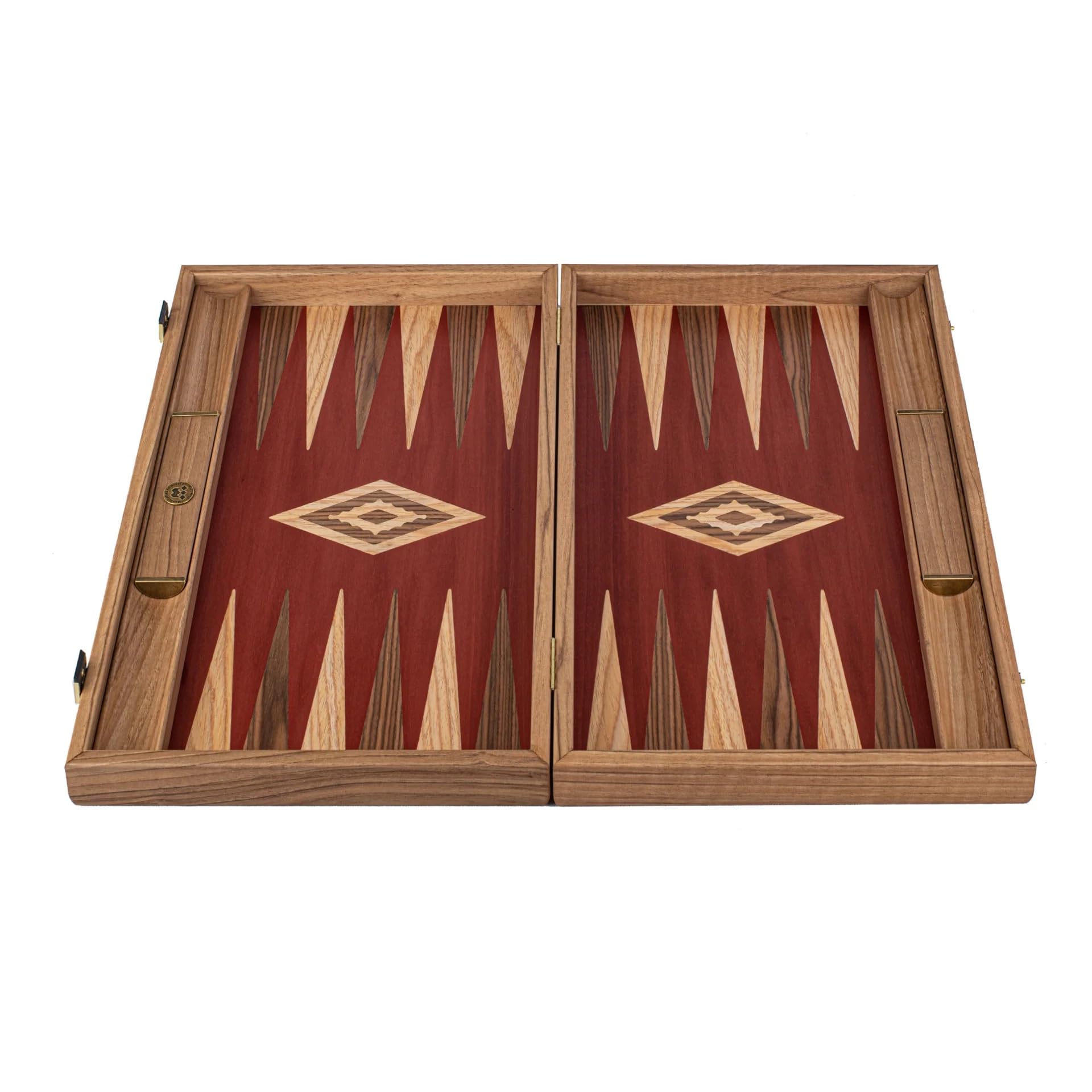Backgammon De Luxe Manopoulos, Plateau Noyer 48x60cm, Fait Main En Grèce, Jeu Complet