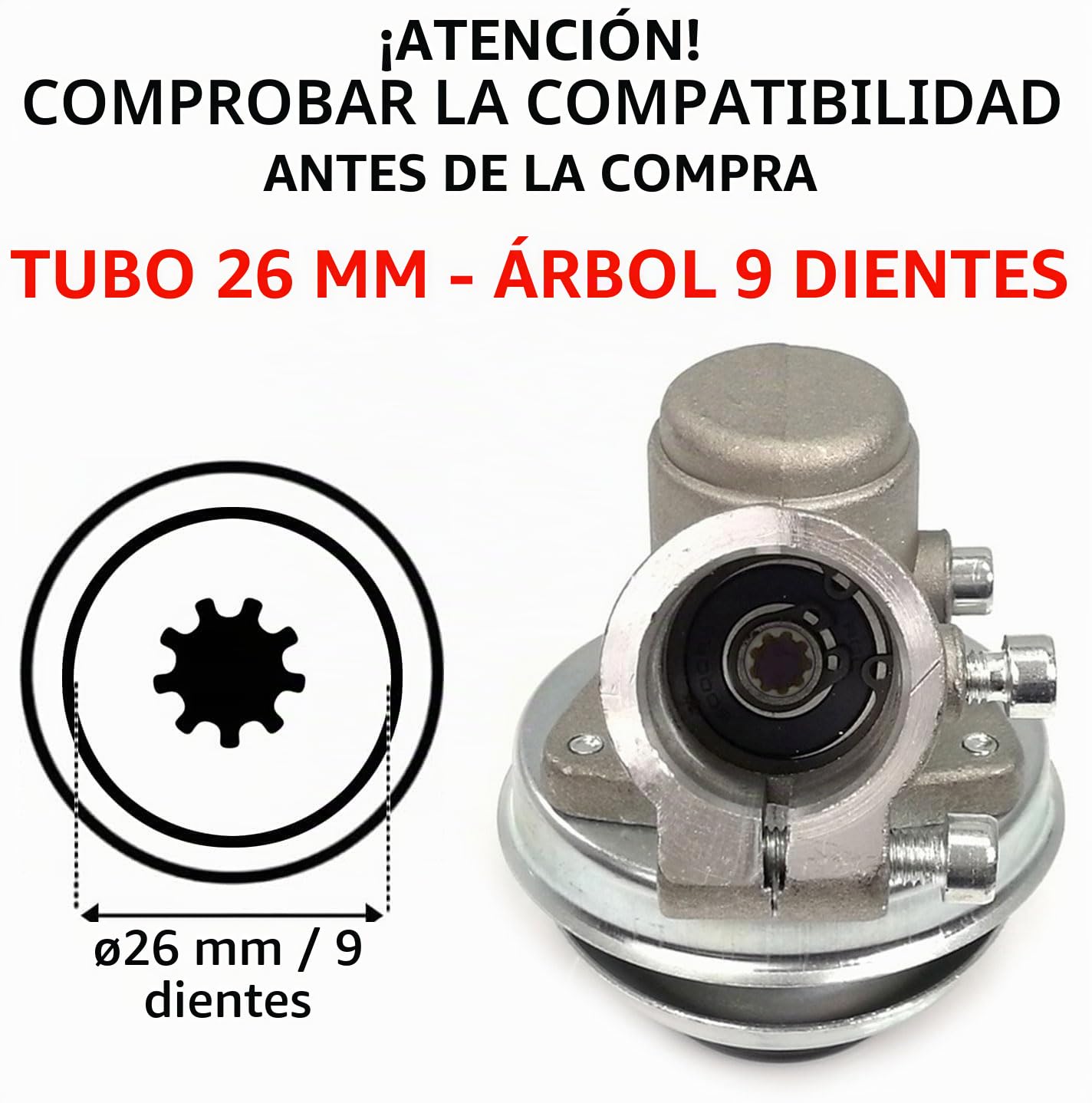 Marpol Engranaje Angular para desbrozadora Universal, Repuesto de Cabezal cortacésped (9 Dientes, Tubo de 26 mm de diámetro)