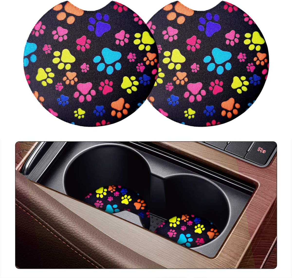 Osilly Car Coasters for Drinks, 2PCS Absorbent Sunflower Cup Holders for Women/Men, 2.75 Inch Removable Cup Holder Insert Coaster for Drinks, Car Interior Accessories for Most Cars