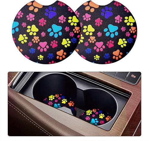 Miniatura 1 de Posavasos para automóvil para bebidas, 2 piezas absorbentes de huellas de gatos para mujereshombres, portavasos extraíble de 2.75 pulgadas para