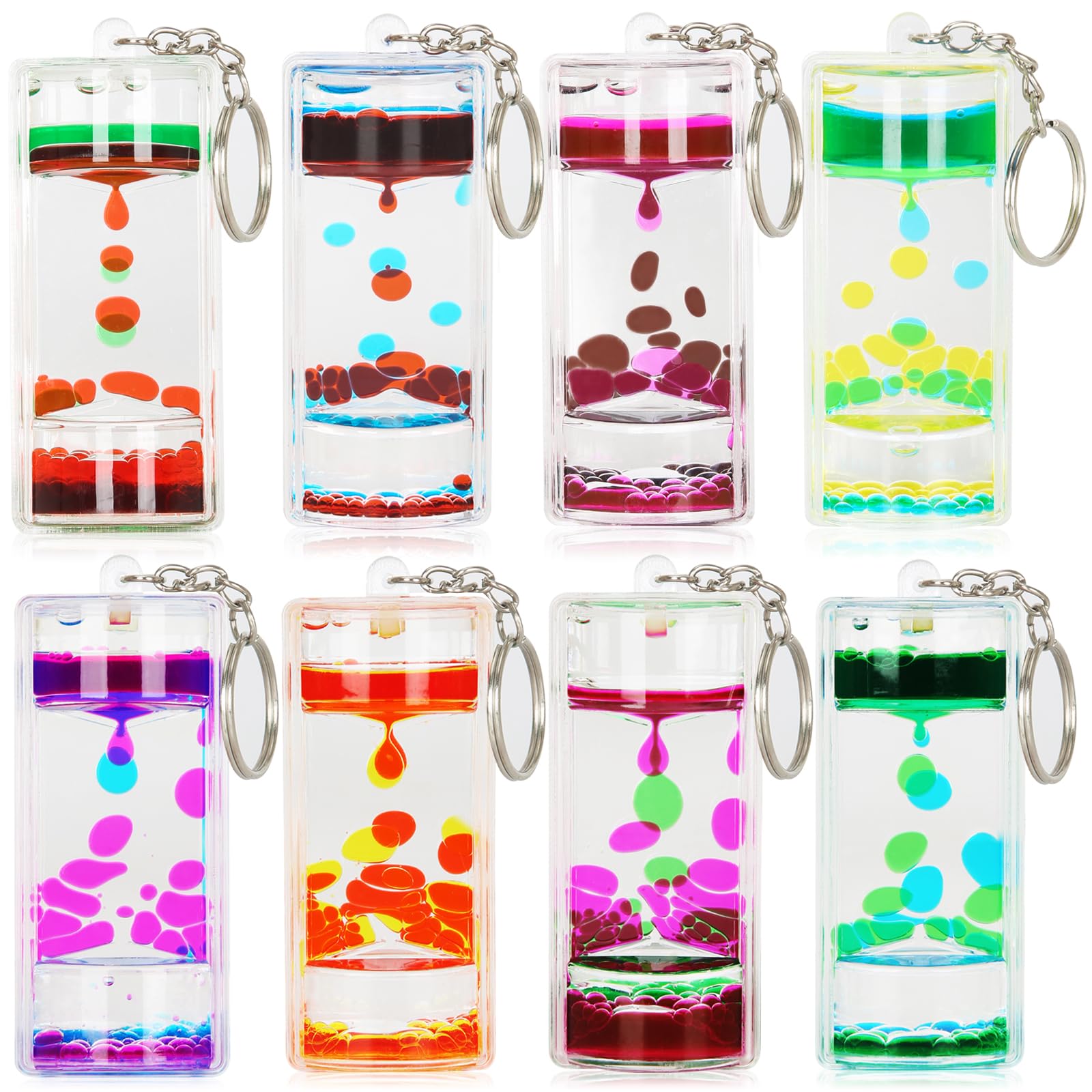 OCTTN Colorful Liquid Motion Bubbler Key Chain Pack of 4, Fidget Liquid Timer for Sensory Play, 8 Colors