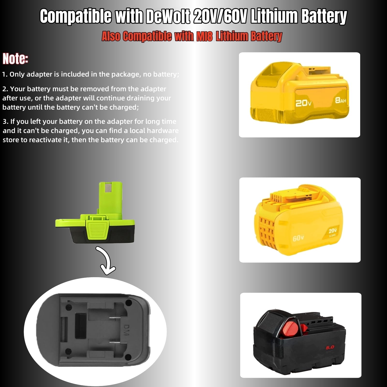 for DeWalt Battery Adapter, Convert for DeWalt 20V 60V Lithium