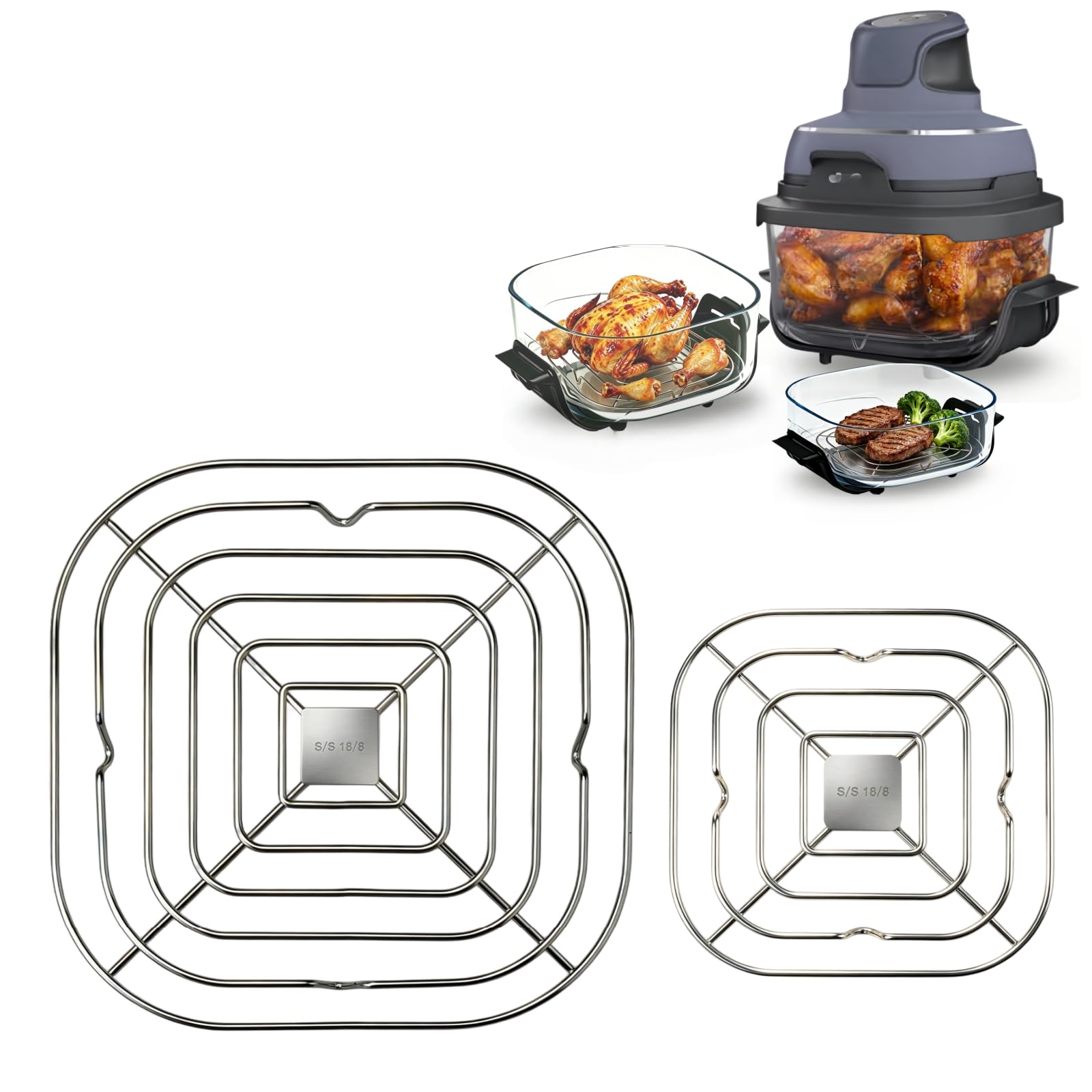 2PCS Stainless Steel Rack For Ninja Crispi Air Fryer FN101,18/8 stainless