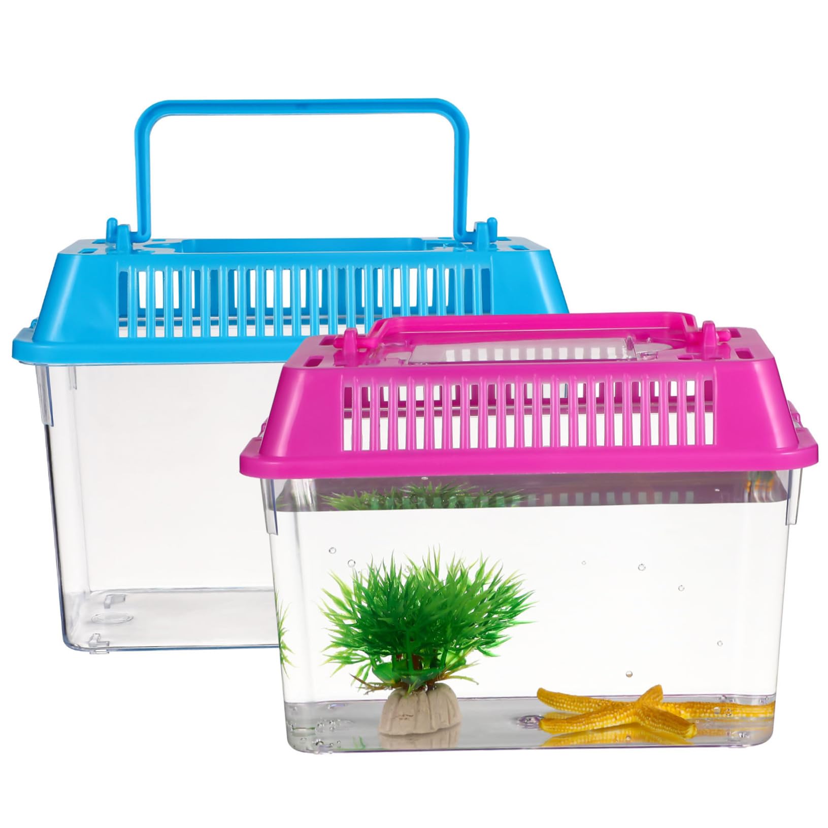 COLLBATH 4pcs Portable Fish Tank Handheld Aquarium Turtle Box Smooth and Creative Design Pet Hamster Carrier Box