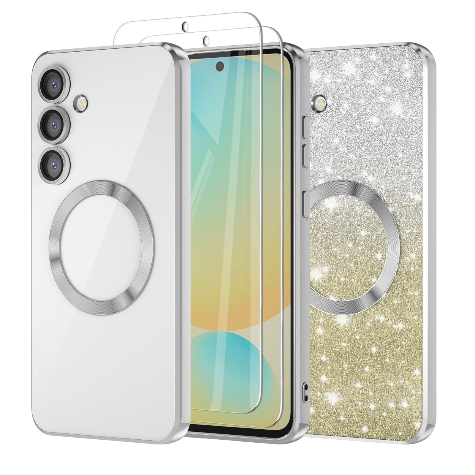 Jasmeas for Samsung Galaxy S24 FE Case Clear Magnetic Glitter Phone Cases [Compatible with MagSafe] [2X Screen Protectors]...