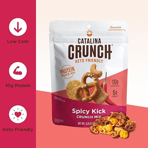 Miniatura 5 de Catalina Crunch Mix Spicy Kick Protein Snack Mix  Bocadillos bajos en carbohidratos, proteínas, apto para dieta cetogénica, paquete de 3