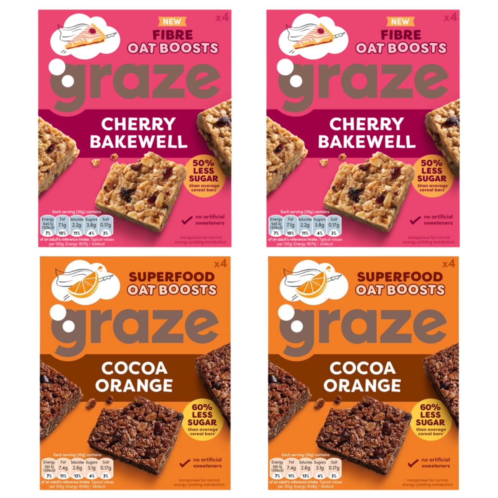 Graze Protein Barres d'avoine – Snacks sains, avoine entière, saveurs naturelles, riche en fibres, moins de sucre (16 collations – 4 paquets de 4 x 30 g)