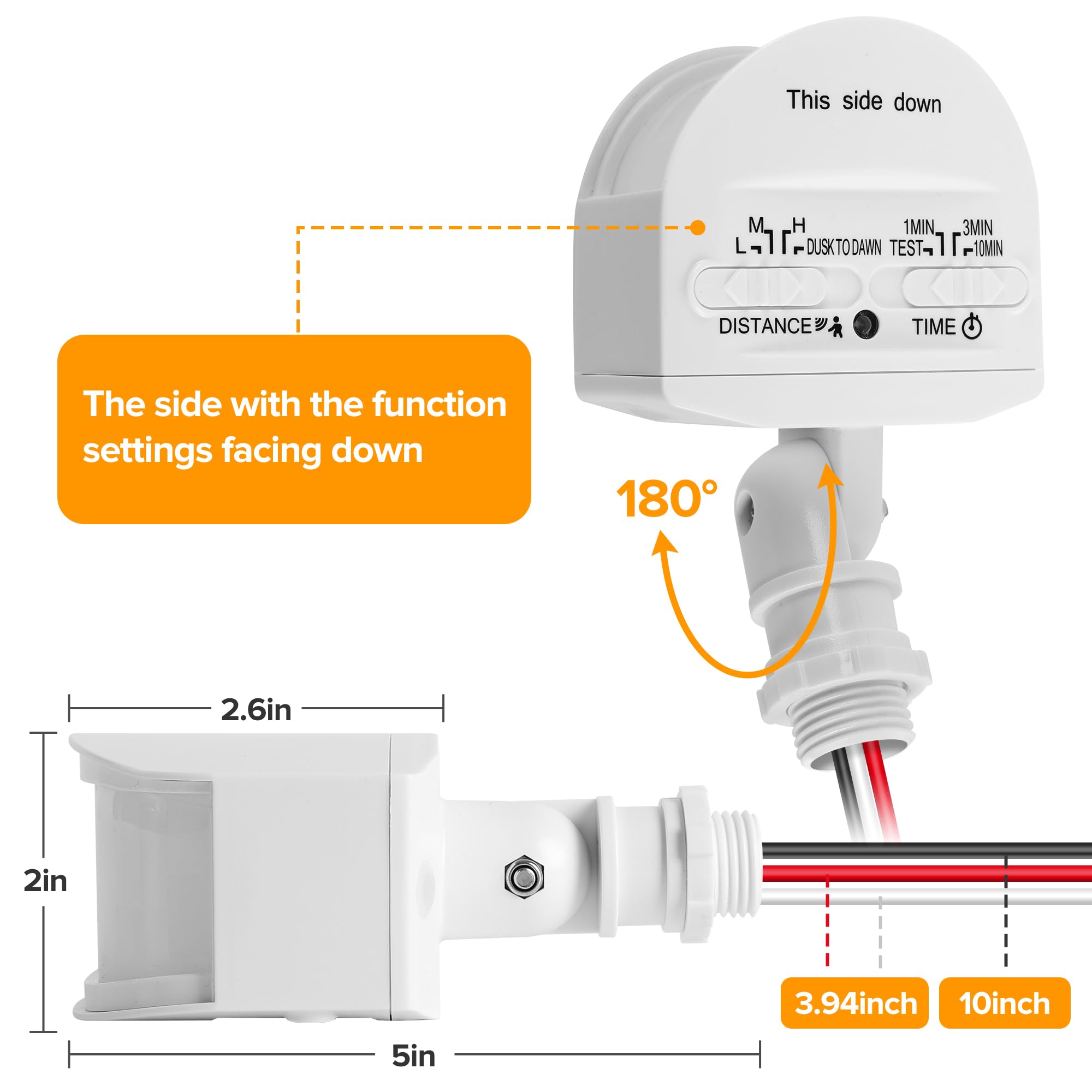 LUTEC Paquete de 2 sensores de movimiento, detector de movimiento de repuesto de 180 grados para luces exteriores, rango de detección de hasta 69 pies, sensor de movimiento PIR de 3 modos para