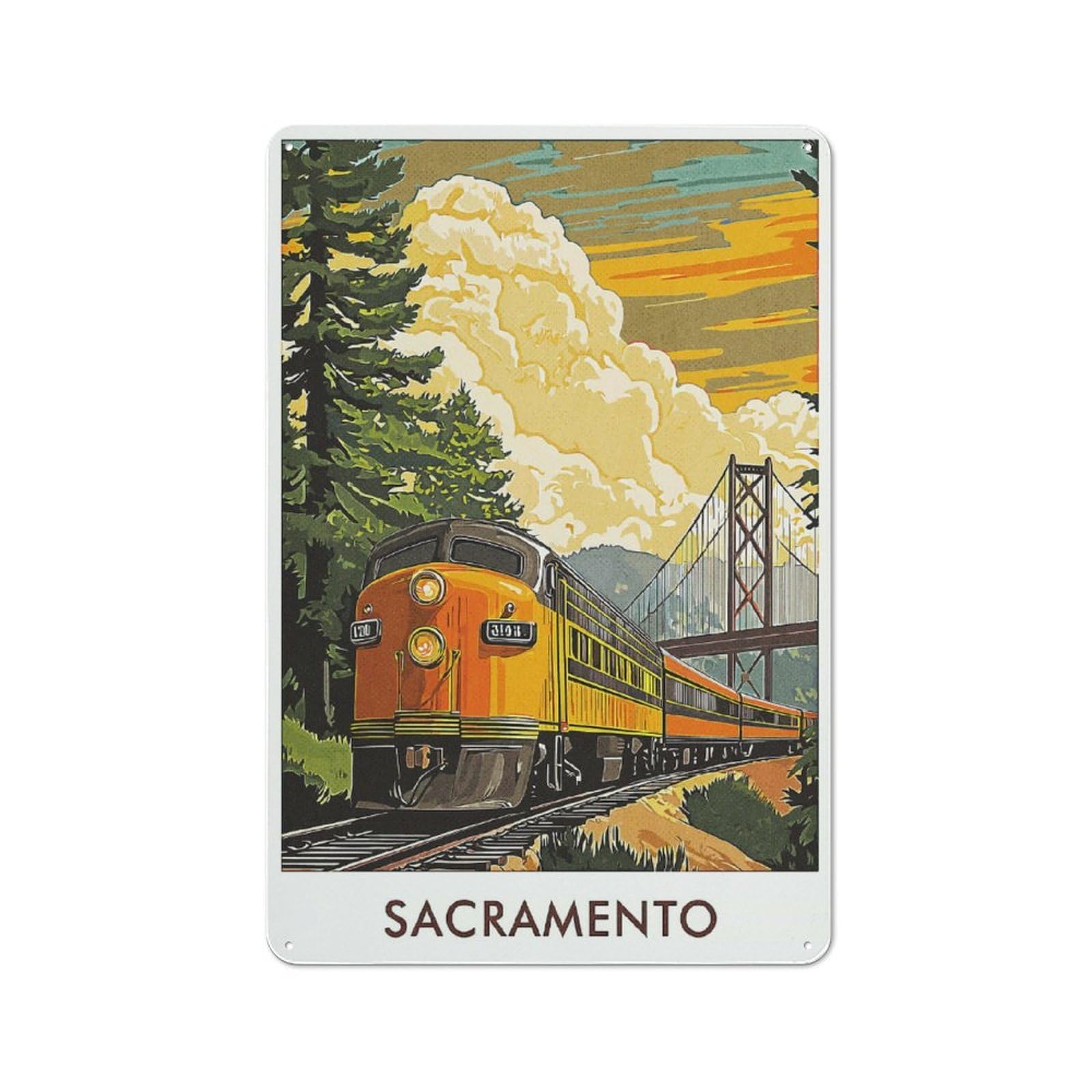 Junmoney Style-18 Sacramento Train Rustic Tin Wall Plaque 30X20cm For Hobby Room Or Studio, A Christmas Gift For People Styling Hobby Room And Studio