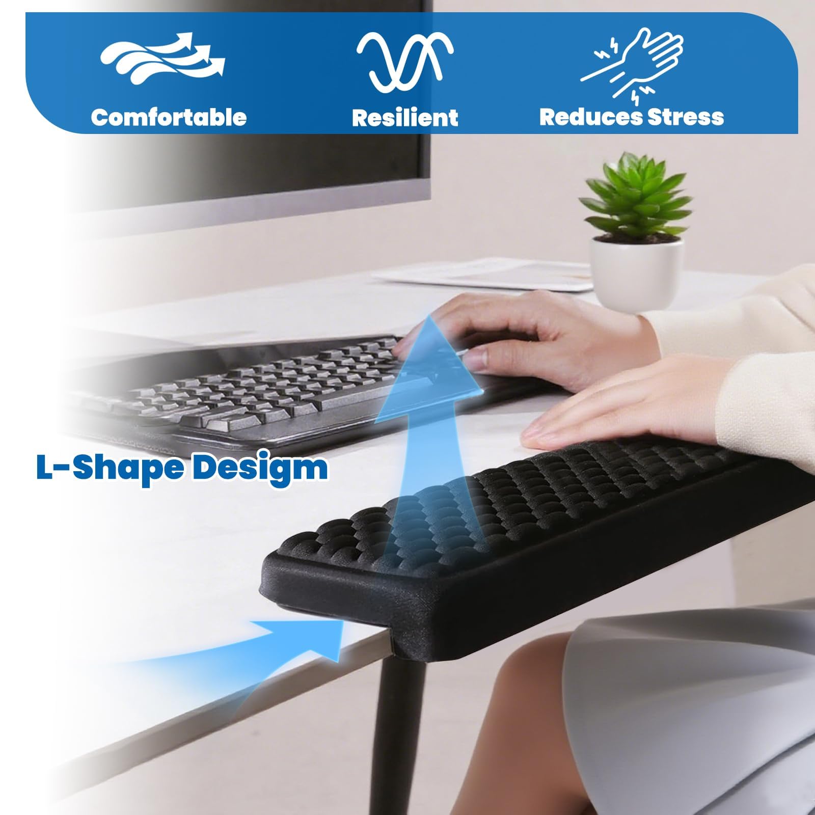 2 Pack L-Shaped Desk Elbow Pad for Desk, Memory Foam Elbow Rest & Cushion for Table Edge Support, Natural Resin Base, Non-Slip Ergonomic Armrest, Desk Accessories for Wrist Forearm, Natural Resin - Image 4