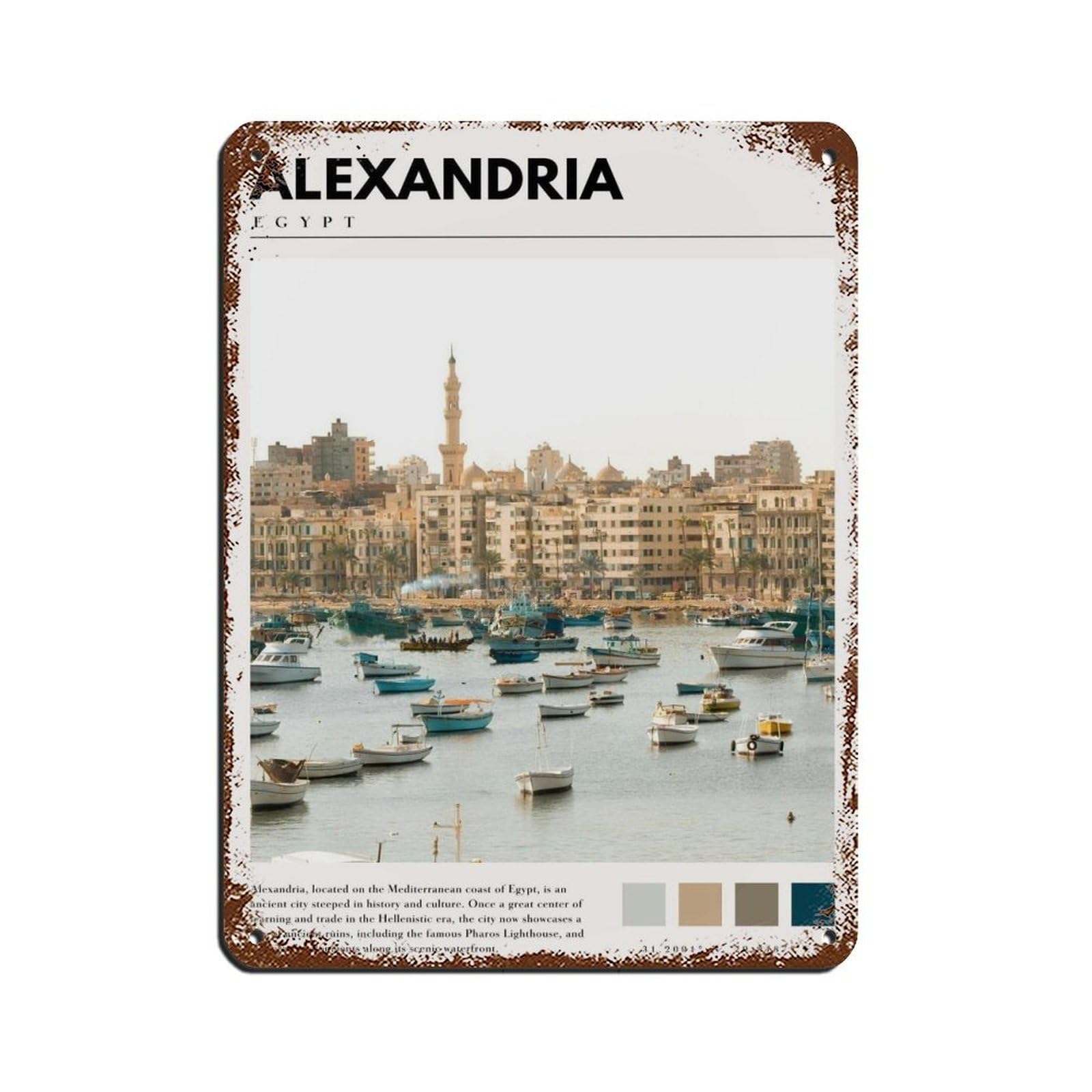 Alexandria Egypt Poster Egypt Art Retro Poster Metal Tin Sign Chic Art Retro Iron Painting Bar People Cave Cafe Family Garage Poster Wall Decoration 12x16inch(30x40cm)