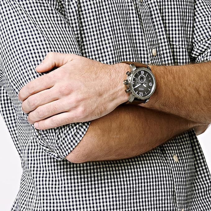 Image of Fossil Nate Chronograph Grey Dial Brown Leather Men's Watch JR1424