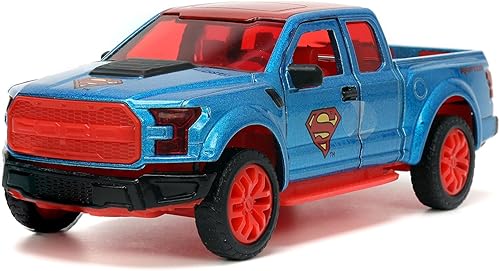 Miniatura 2 de Jada 33092 - Camión camioneta F-150 Raptor azul metálico y rojo con interior rojo y figura fundida a presión DC Hollywood Rides Series 132 Modelo de