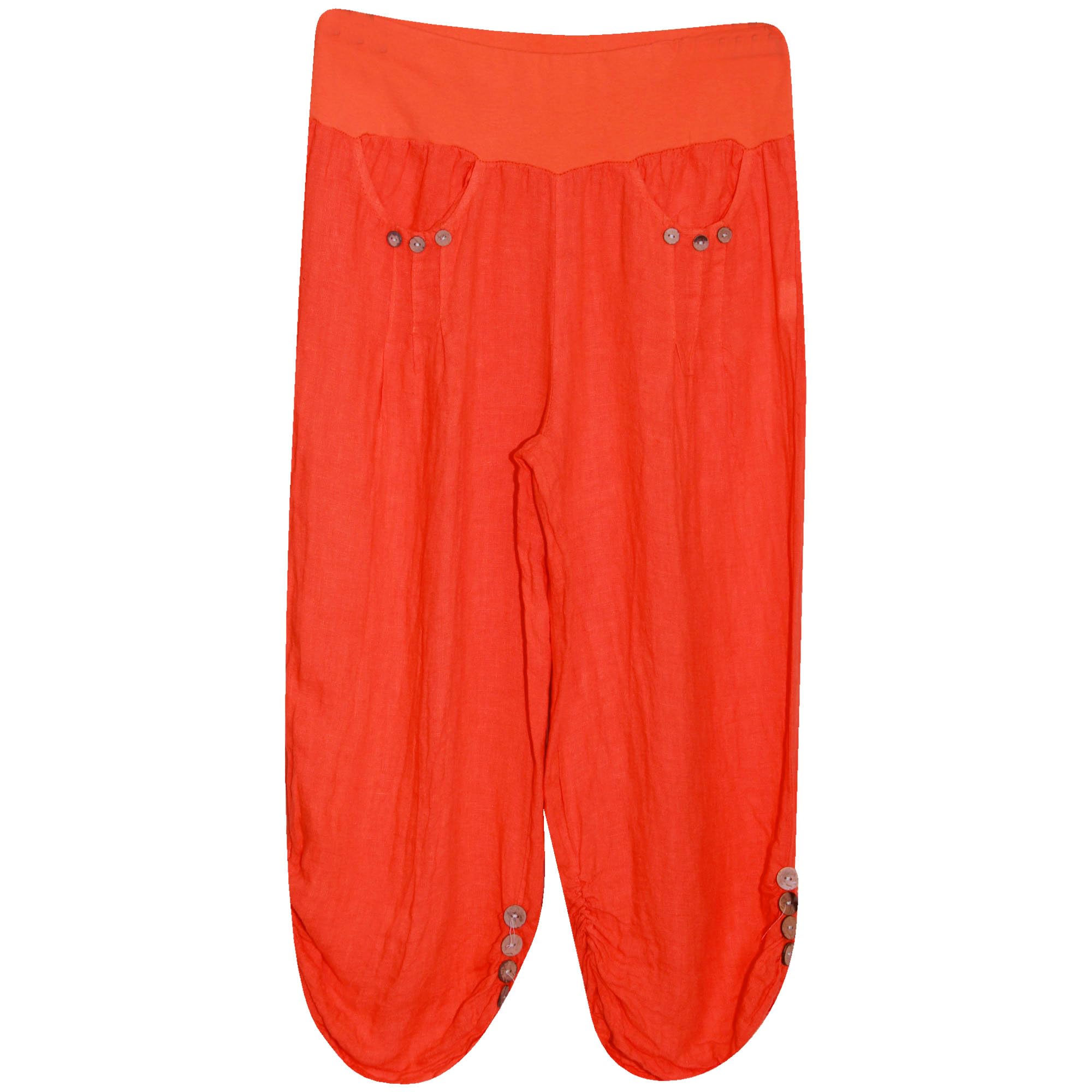 Storm Island Women's Orange Storm Island® Trousers 3/4 Length Capri Pants Casual Cropped Linen Trousers Elastic Waist Summer Joggers Three Quarter Short Length Trousers With Pockets Plus Size Trousers Pants For