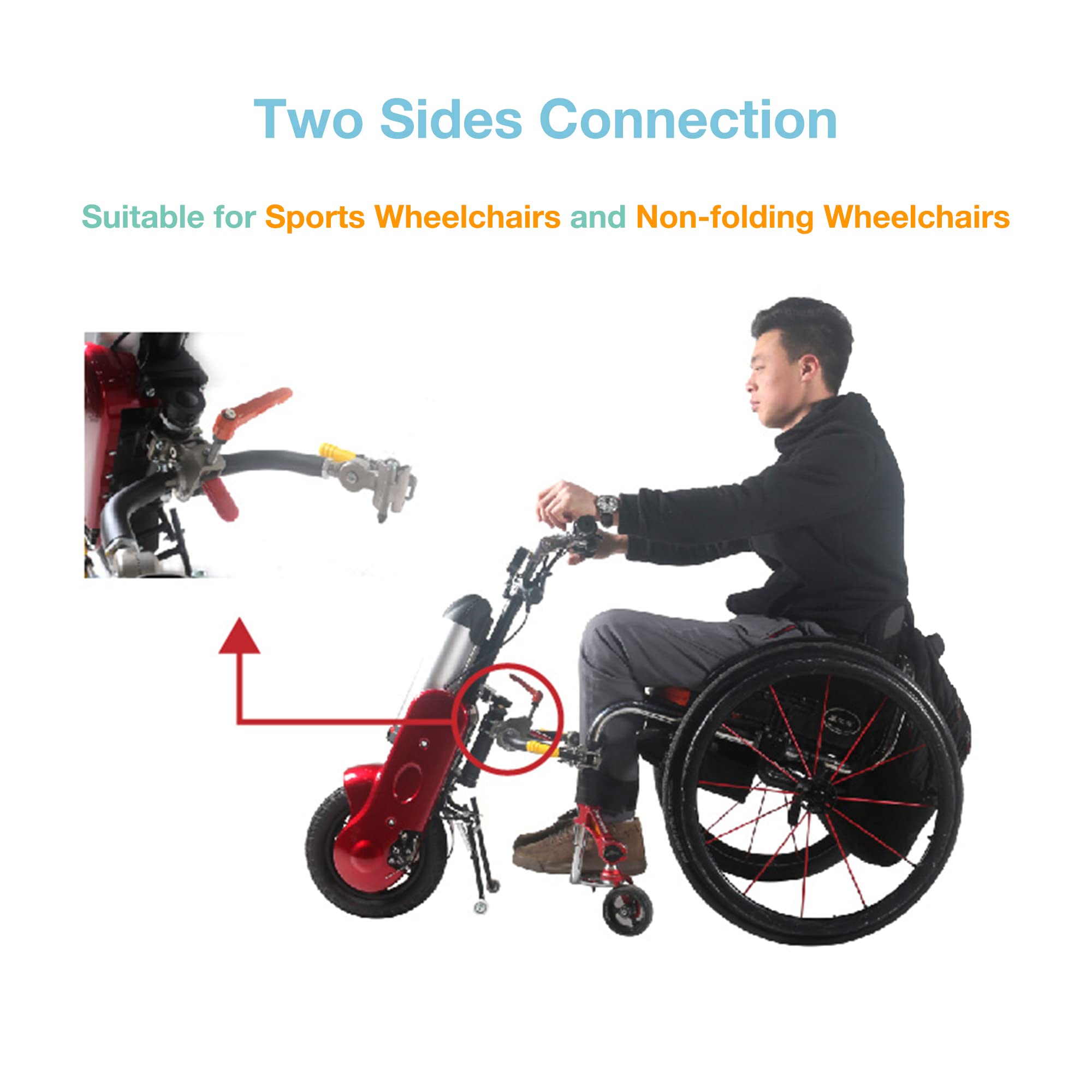 Kit de conversión de silla de ruedas eléctrica, 12 accesorios de ciclo manual, motor de 36 V y 400 W, batería de 15 AH, se adapta a sillas de ruedas plegables y deportivas, fácil de instalar, diseño