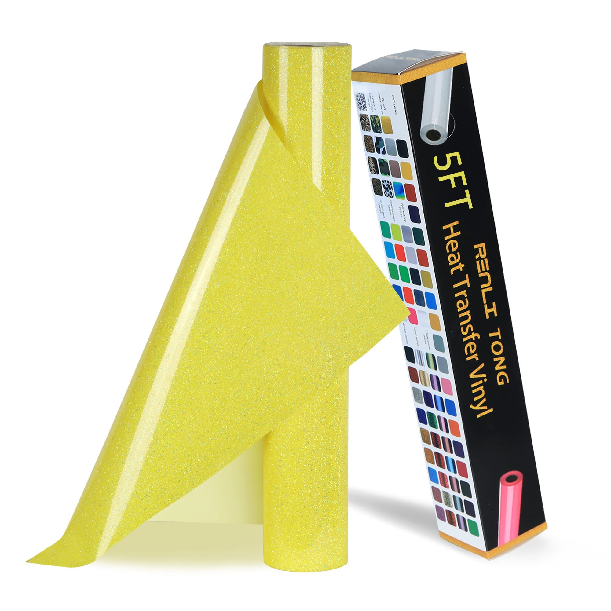 RENLITONG Light Yellow Iron on Vinyl - 12Inch by 5ft Roll HTV Heat Transfer Vinyl for T-Shirt HTV Rolls for All Cutter Machine - Easy to Cut &amp; Weed for Heat Transfer Design