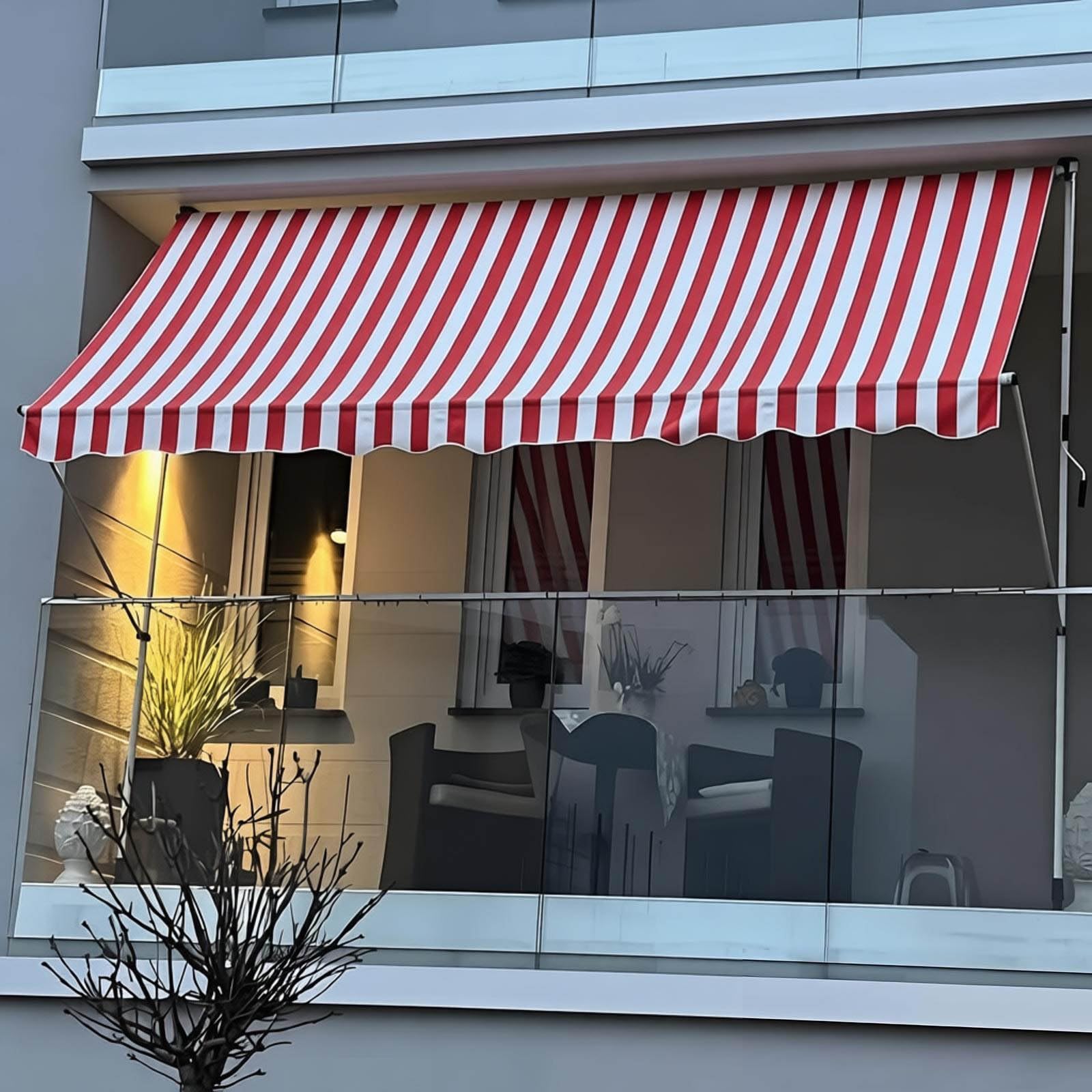 Store Banne Manuel sans Perçage 300cm, Auvent Rétractable Protection Solaire 350cm, Hauteur et Inclinaison Réglable, avec Tissu Résistant aux UV et à l'eau(Red White,118x59in)