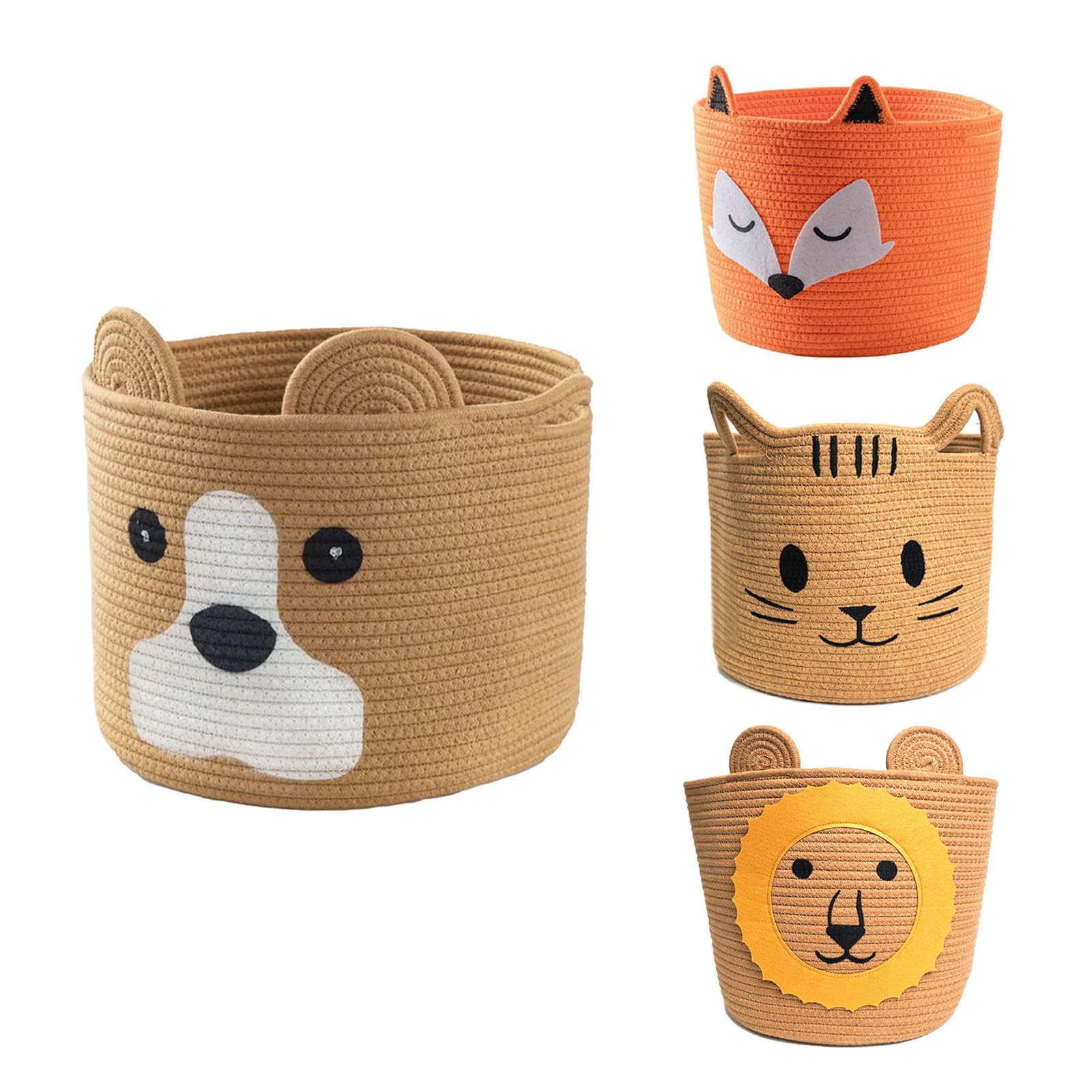 Voltico Dog Animal Cotton Rope Toy Basket, 30X30cm Foldable Woven Baby Storage Basket,Kallax Compatible,Versatile Storage Boxes For Nursery Organization (Dog)