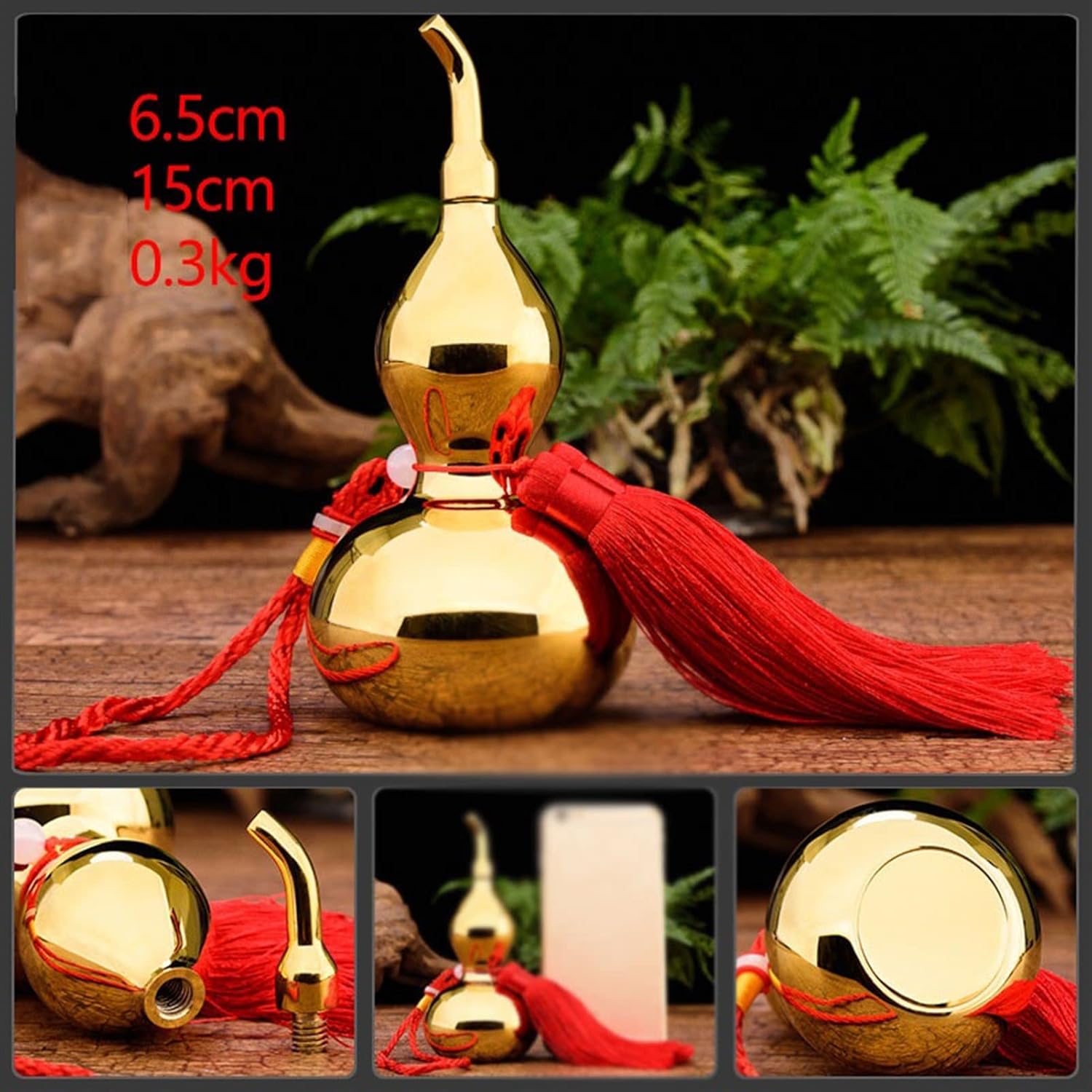 WHZHDMA Desktop Decoration Ornaments Gourd Pendant Brass Car Ornaments Gourd Home Office Bedroom Desktop Ornaments Holder Desktop Office Decor