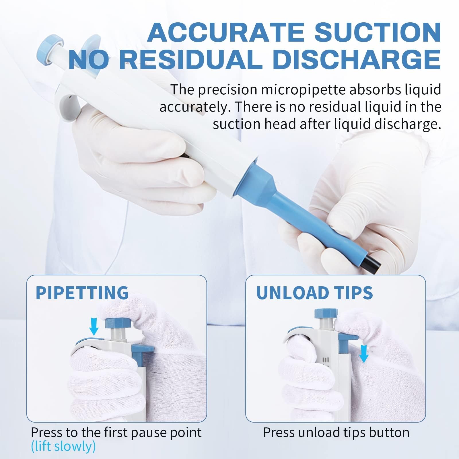 Cuentagotas de pipeta, volumen ajustable manual, alta precisión, 0.1-2.5ul a 500-5000ul, mini pipetas para uso en laboratorio