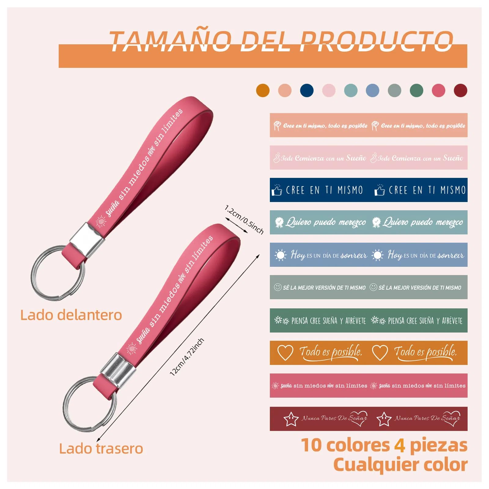 Yuecda Llavero motivacional en español, regalo de agradecimiento, llavero de silicona para animar a empleados, colegas, adolescentes, maestros, colores frescos — view 3