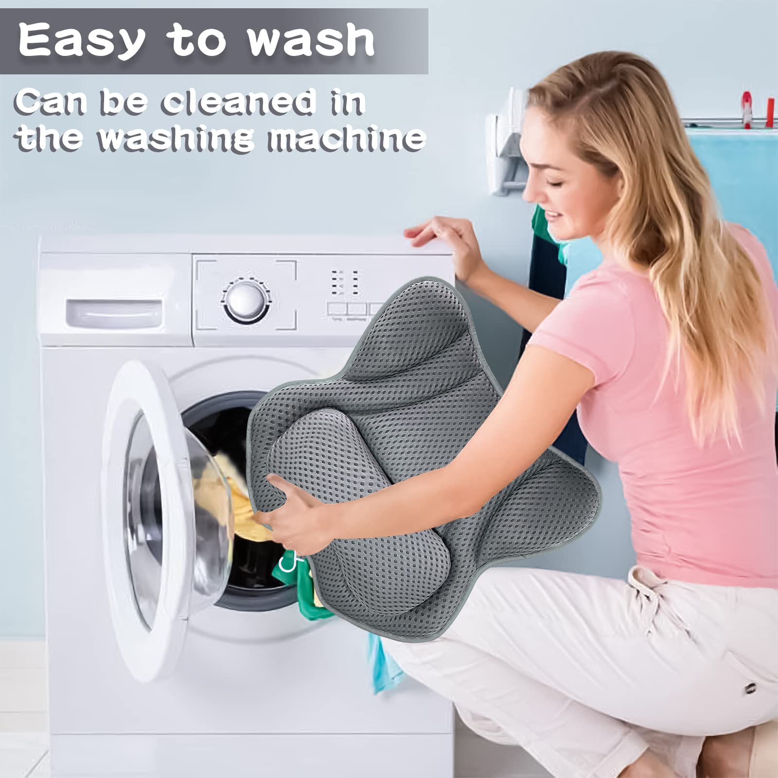 Almohadas para bañera，Almohada de Baño,Cojín de Bañocon 6 Ventosas Antideslizantes Tecnología 4D Air Mesh Cuello, la Espalda,para SPA en Casa Bañera de Hidromasaje,Lavable a Máquina (A)