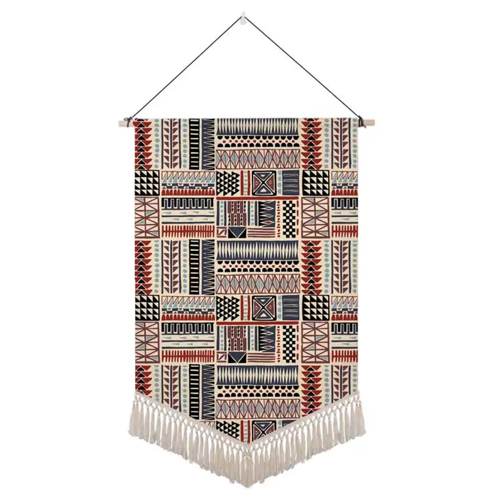 Tapiz de Macramé para Colgar en la Pared con borlas,Tapices geométricos de macramé de Lino de algodón Duradero,Salud Impreso Bandera Pared Arte Decoración Jardín Oficina,D-45x65cm