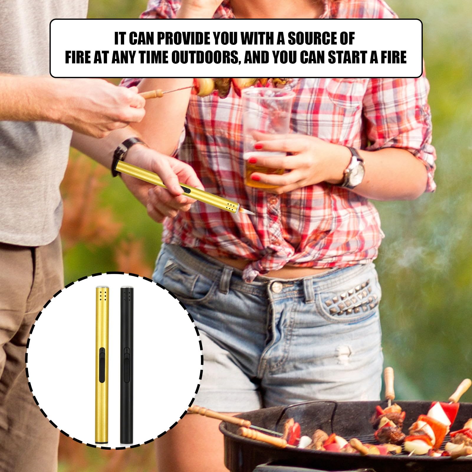BBQ/keuken aansteker lange steel geel/groen 26 cm | Fun en Feest