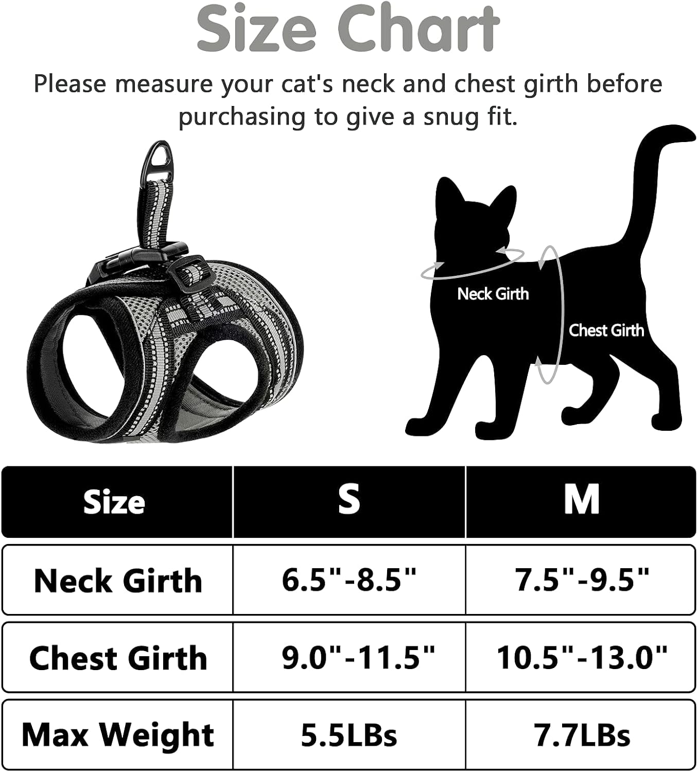 Dooradar Cat Harness and Leash, Adjustable Step-in Escape Proof Kitten Harness with Reflective Strip, Soft Breathable Air Mesh Vest for Small Medium Cats, Easy Control Cat Jacket for Walking Training