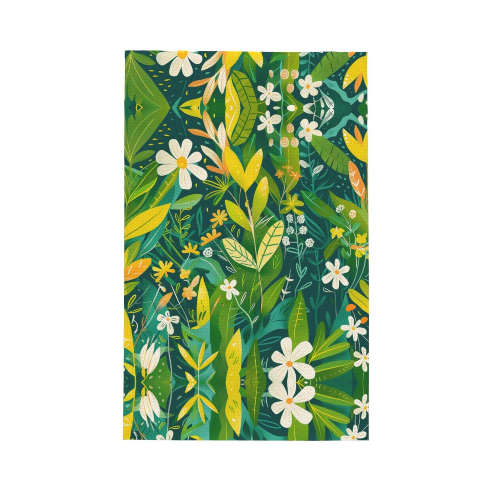 Xxahnbm Black Cartoon Green Boughs Print Waffle Kitchen Towel,Absorbent Hand Towel