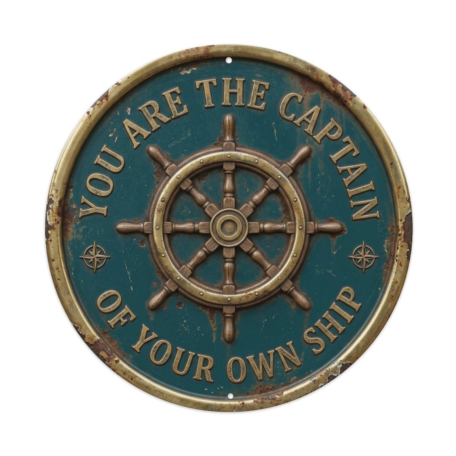 Ship Wheel Navigate Livingroom Vintage Metal Tin Sign Plaque Wall Decor for Cafe, Club Bar, Office, Garden Metal Poster 8x8Inch