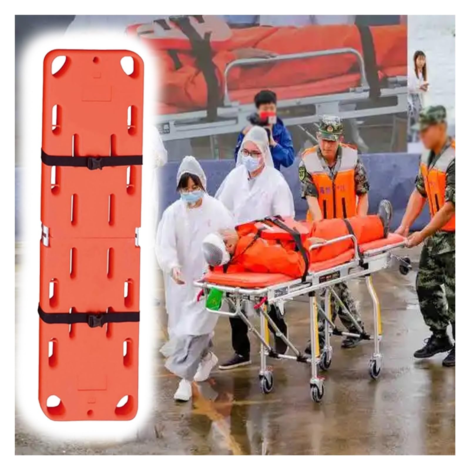MZZKFC Plastic Spine Board Stretcher, Portable Floating Water Rescue Stretcher with 12 Curved Handles, Beach River Ambulance Stretcher for Lifeguard/Firefighter(2 Fold-73.6inx19.7in(LxW))