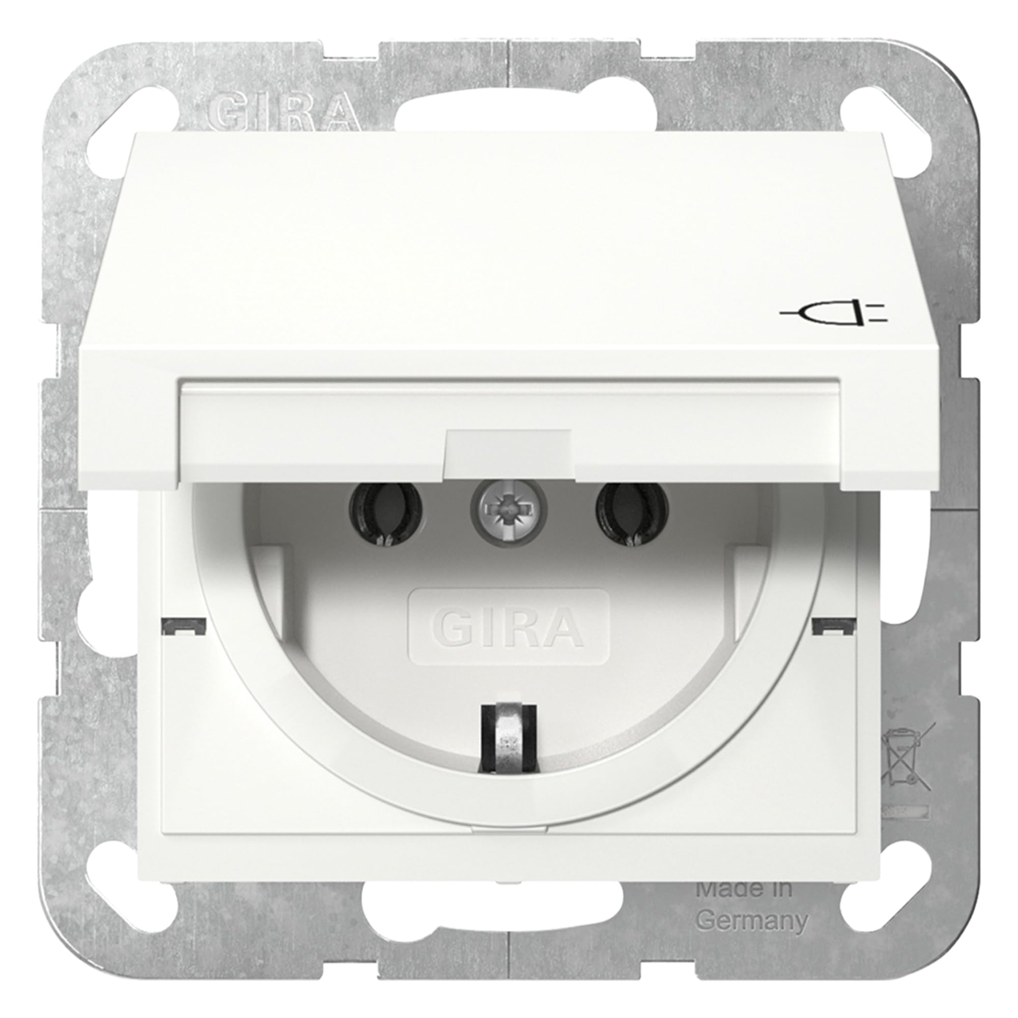 Gira SCHUKO-Steckdose mit Klappdeckel Standard 55 Reinweiß glänzend 445403 I Unterputz IP44 fähig | spritzwassergeschützter Deckel I System 55 I Schnellbefestigung I robuste Konstruktion