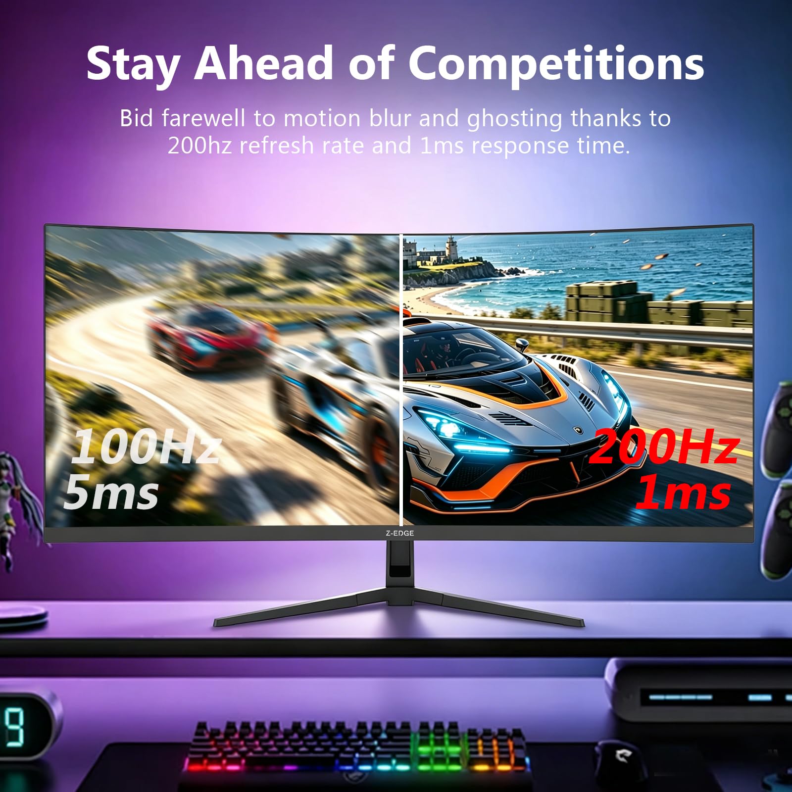Amazon.com: Z-Edge 34 inch Curved Gaming Monitor, WQHD 1440P 200Hz