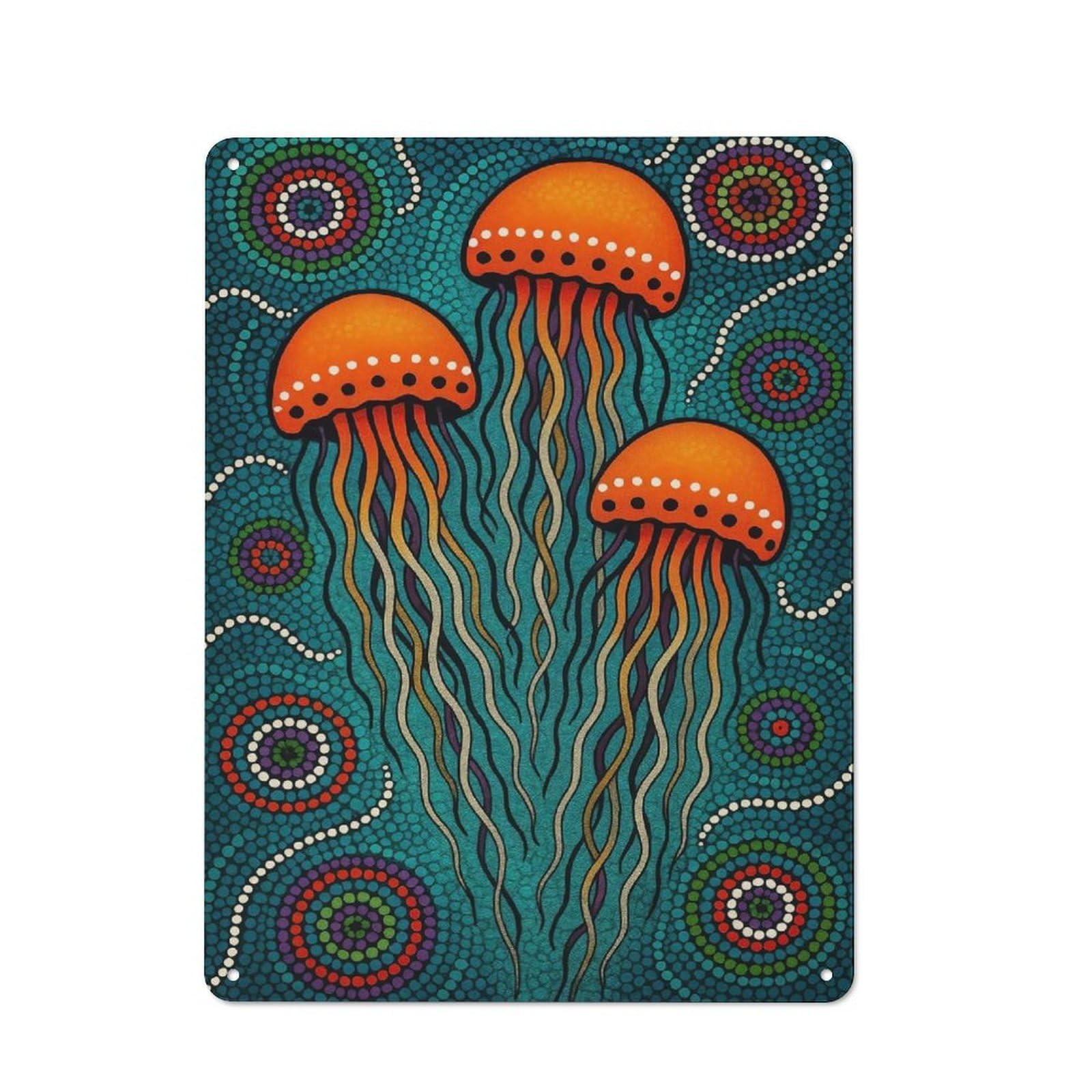 Jellyfish Dot Painting Vintage Metal Sign 40x30cm, Nostalgic Pub Wall Decor for Pub, Home Bar, Shed Or Man Cave