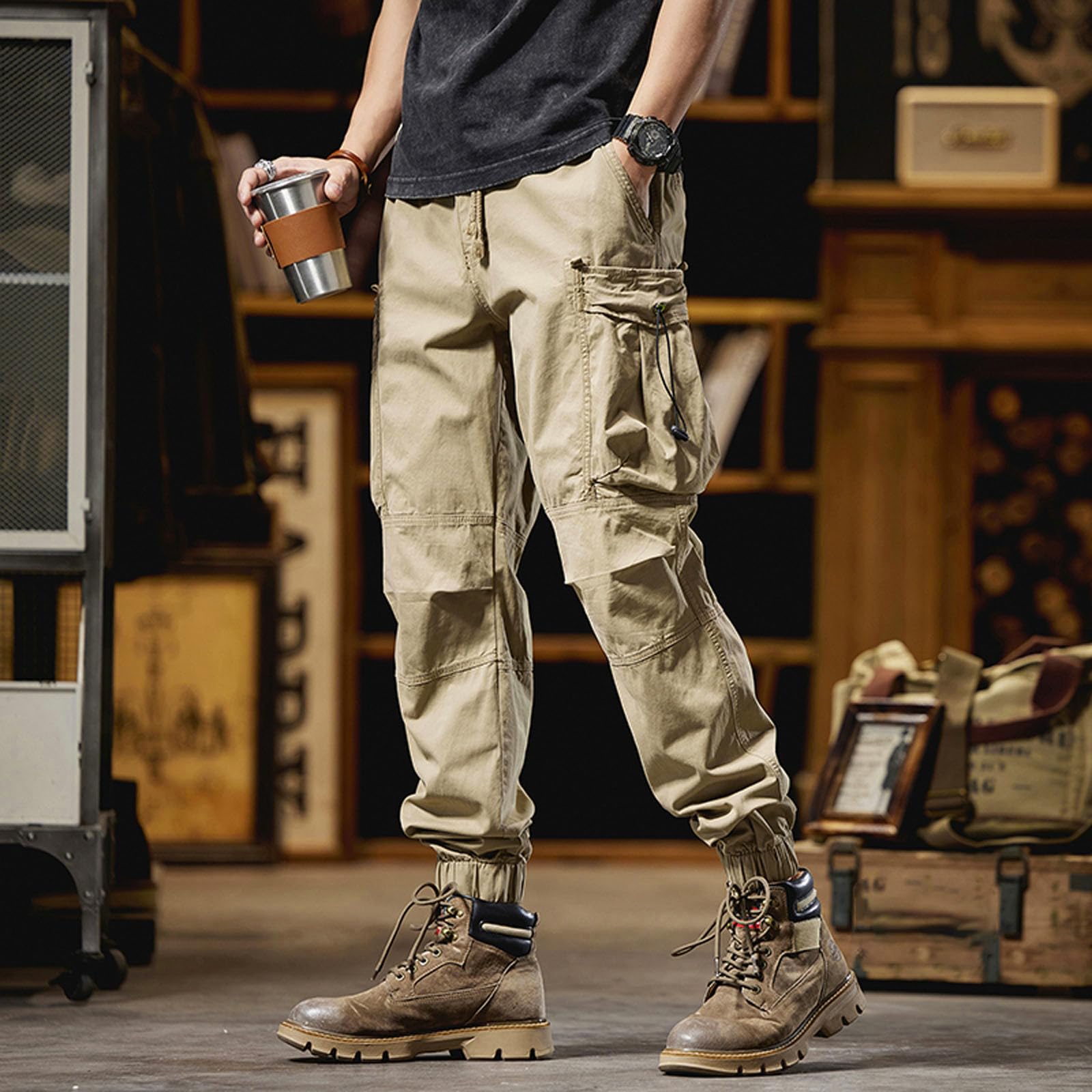 Pantaloni da lavoro da uomo, per il tempo libero, casual, da jogging, per il tempo libero, con tasche con cerniera, pantaloni da spiaggia, pantaloni da jogging, pantaloni estivi leggeri