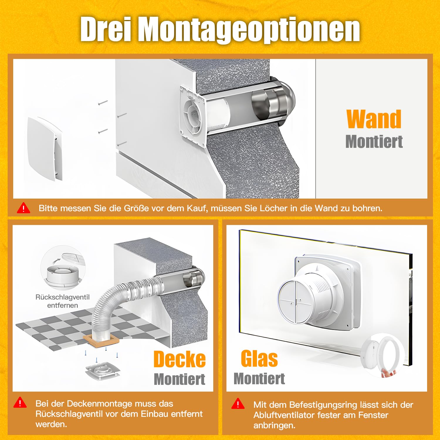 wentylator łazowy 100 mm z czujnikiem wilgotności powietrza, 12 W, wyciągowy z zaworem zwrotnym, 95 m³/h, 34 dB, wentylator ścienny