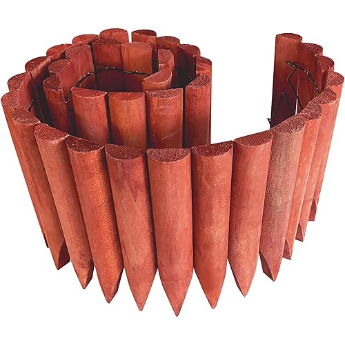 Worth Garden 3.5 Ft Wooden Short Fence Outdoor Landscape Edging Flexible Decorative Border - Tree Fence - Spring Garden & Yard Maintenance - 7.9'' H x 42'' L - (H:7.9'', Red) - K619A04