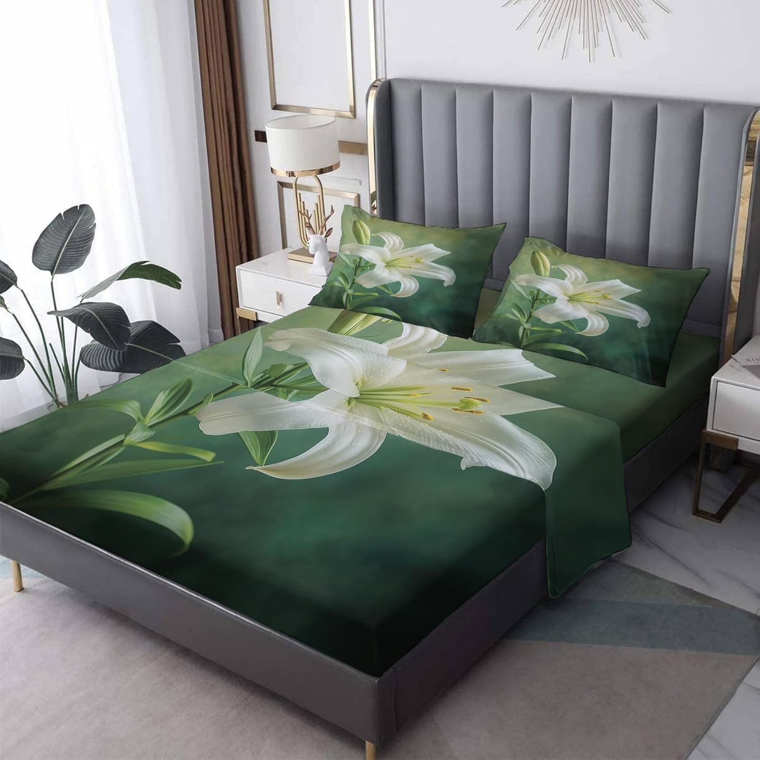 Sunflower Sheets Twin XL Size, Floral Plant Bed Sheets, Patterned Bedding Sheets & Pillowcases 3 Piece Set - Soft Microfiber Deep Pocket Fitted Sheet & Flat Sheet & Pillow Case N&-A87